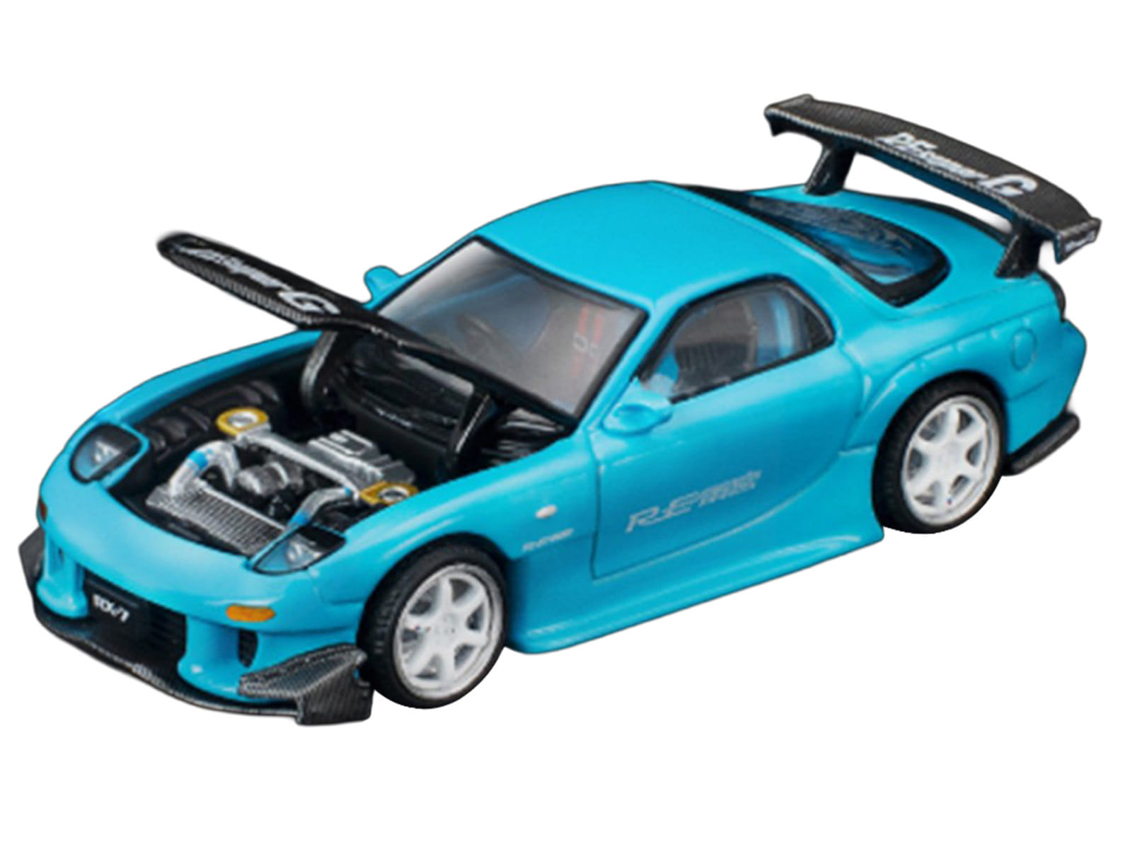 Mazda RX7 (FD3S) RE Amemiya RHD (Right Hand Drive) Light Blue with Carbon Hood "Tokyo Auto Salon 2026" 1/64 Diecast Model Car by Pop Race - Image 2