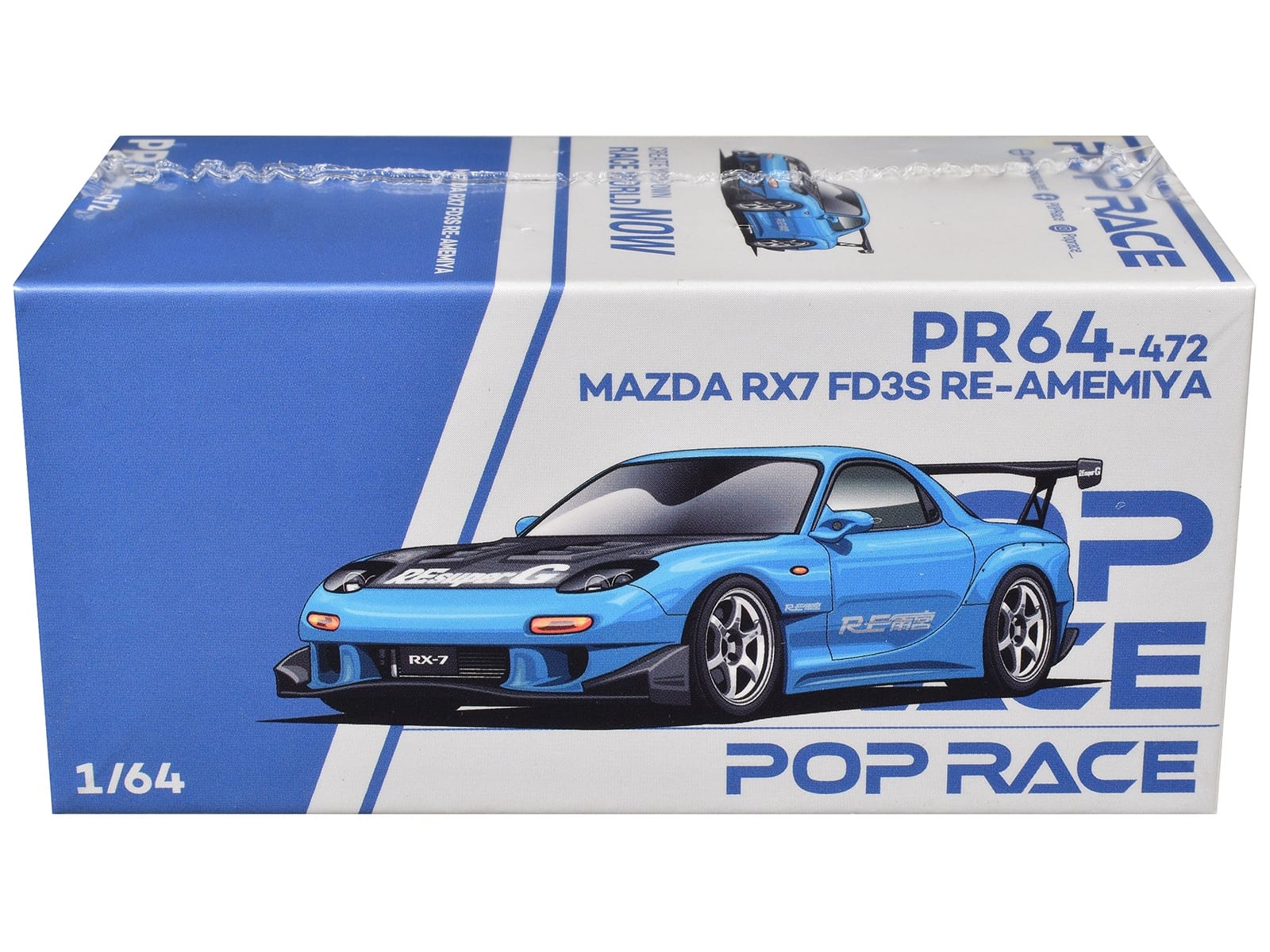 Mazda RX7 (FD3S) RE Amemiya RHD (Right Hand Drive) Light Blue with Carbon Hood "Tokyo Auto Salon 2026" 1/64 Diecast Model Car by Pop Race - Image 3