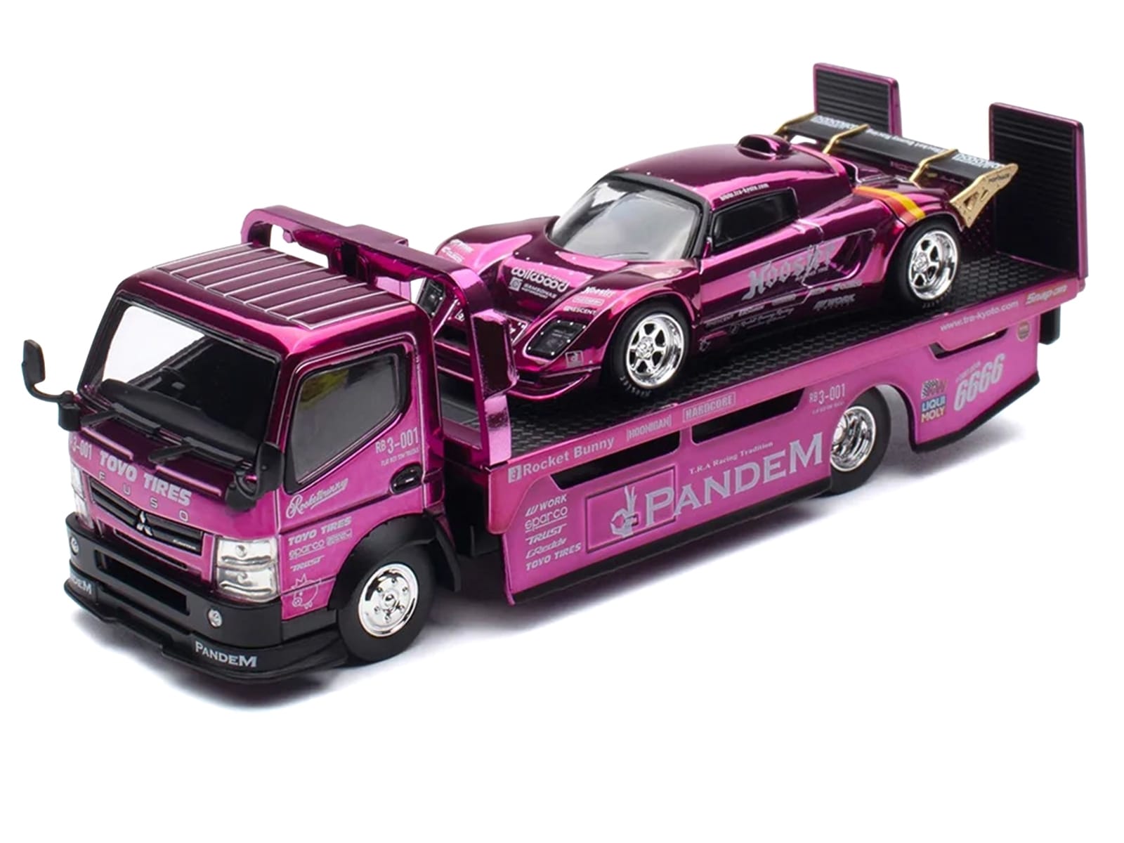 Nissan Pandem Fuso-300 Flatbed Truck RHD (Right Hand Drive) Purple Chrome and Lotus Pandem Elise Purple Chrome with Graphics 2 Car Box Set "Hobby Expo China 2026" 1/64 Diecast Model Car by Pop Race - Image 2