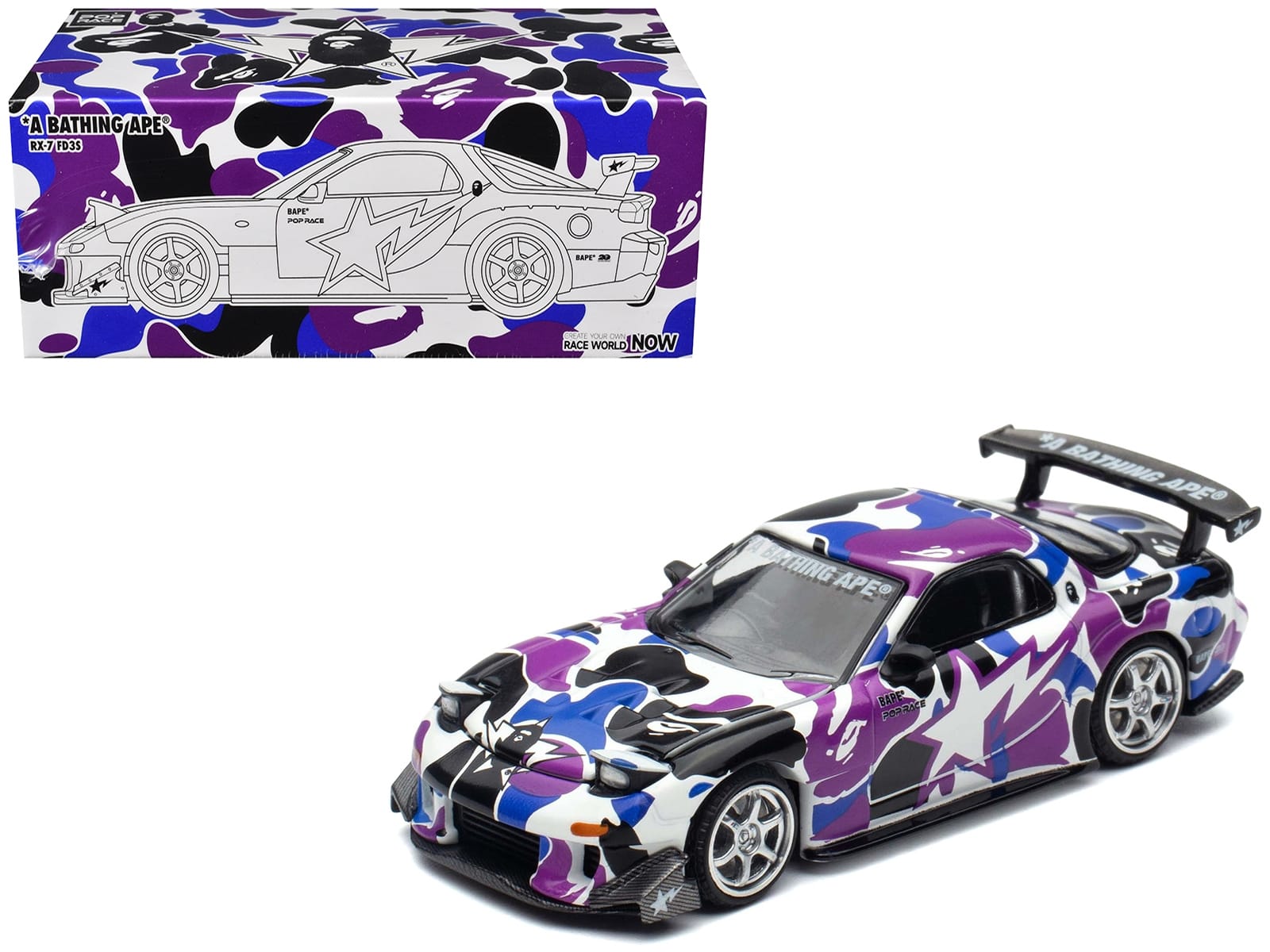 Mazda RX-7 (FD3S) RHD (Right Hand Drive) "BAPE (A Bathing Ape)" Purple Camouflage 1/64 Diecast Model Car by Pop Race