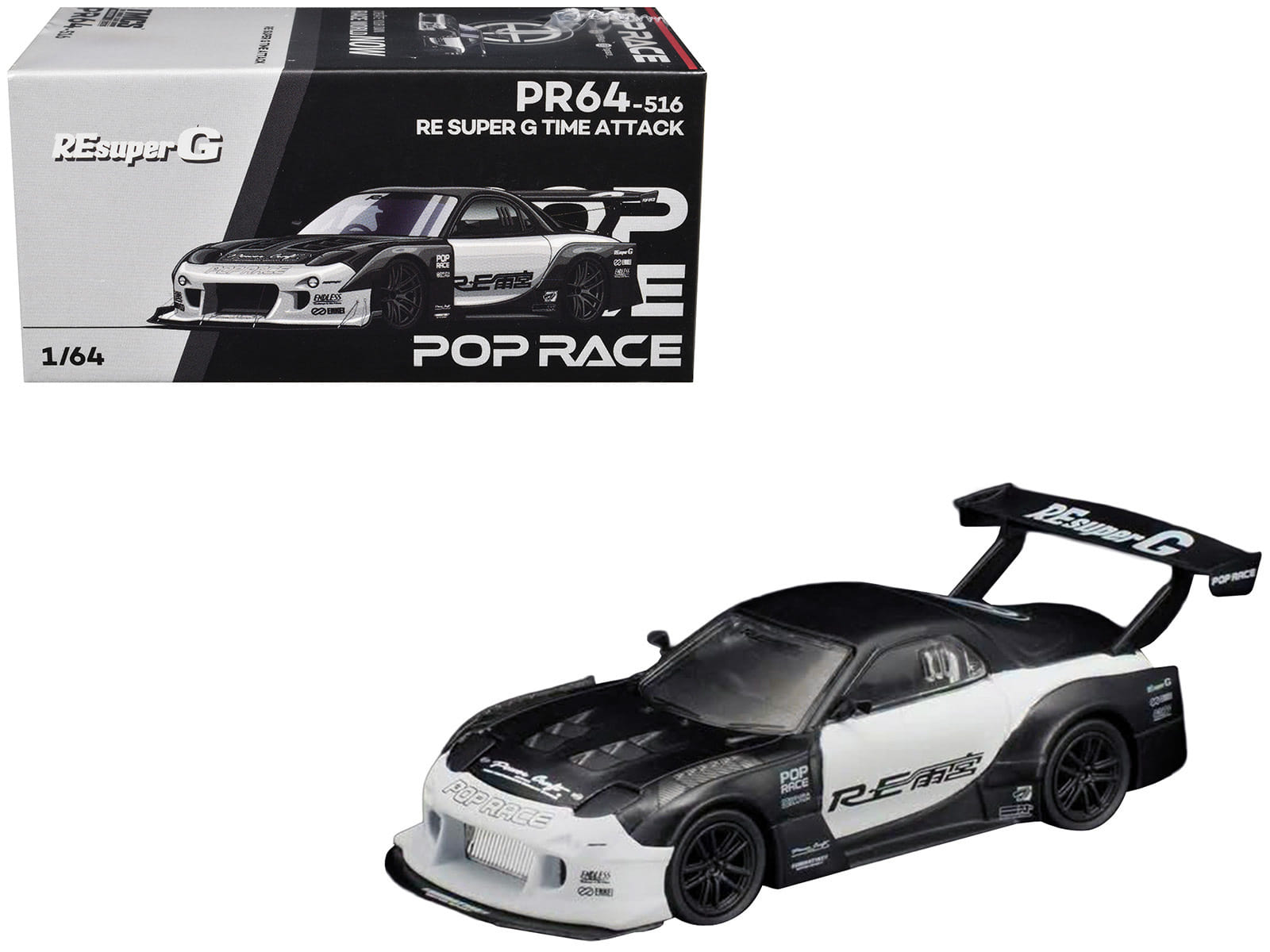 Mazda RX-7 "RE Super G Time Attack" RHD (Right Hand Drive) Black and White "The Model Car Show Malaysia 2026" 1/64 Diecast Model Car by Pop Race