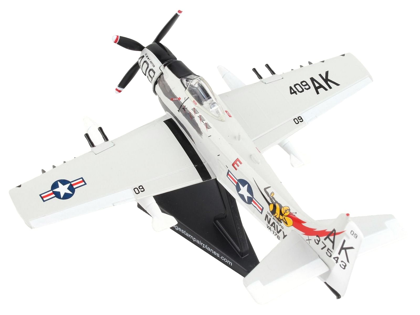 Douglas A-1 Skyraider Aircraft “Papoose Flight” United States Navy 1/110 Diecast Model Airplane by Postage Stamp