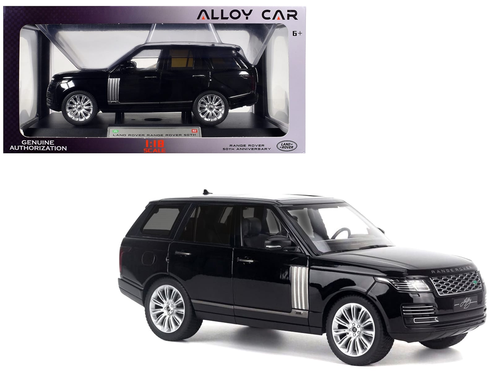 Land Rover Ranger Rover 50th Anniversary Black Metallic with Sunroof 1/18 Diecast Model Car by Heimanba