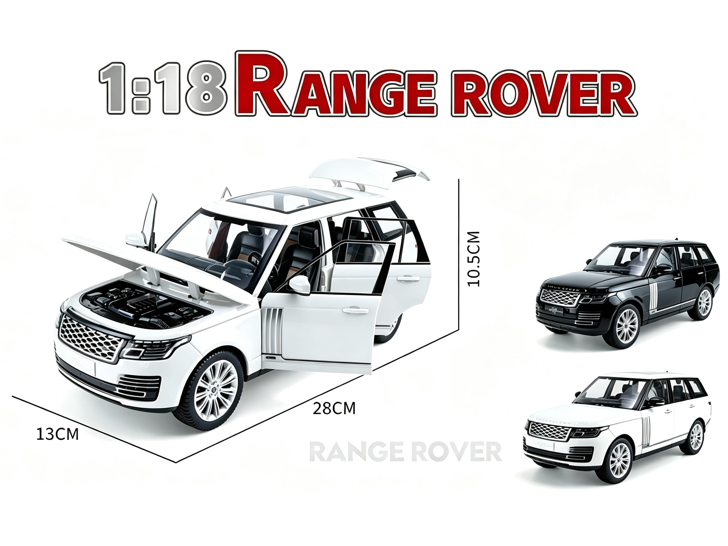 Land Rover Ranger Rover 50th Anniversary Black Metallic with Sunroof 1/18 Diecast Model Car by Heimanba - Image 2