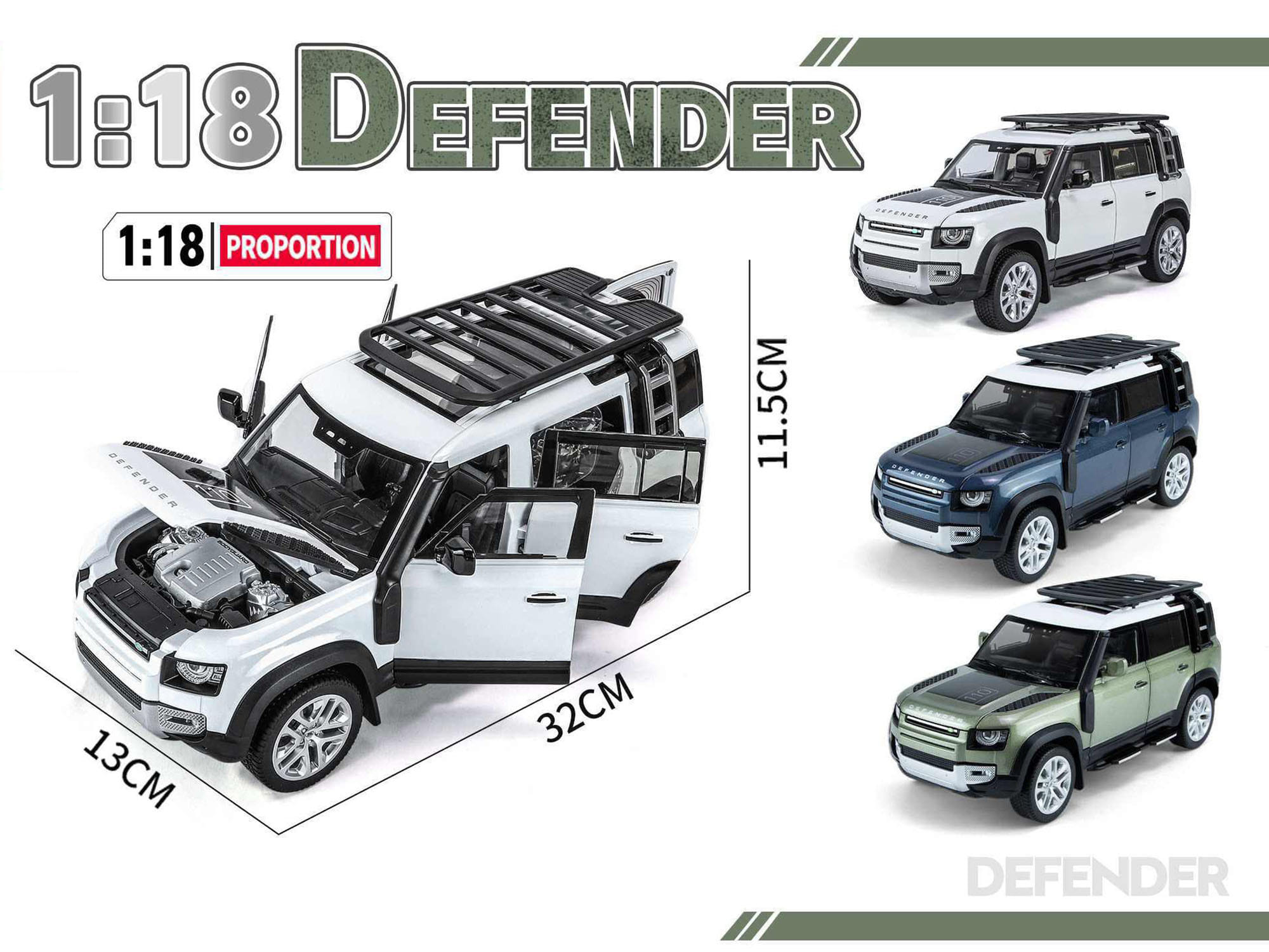 Land Rover Defender 110 Blue Metallic with White Top and Roof Rack 1/18 Diecast Model Car by Heimanba - Image 2