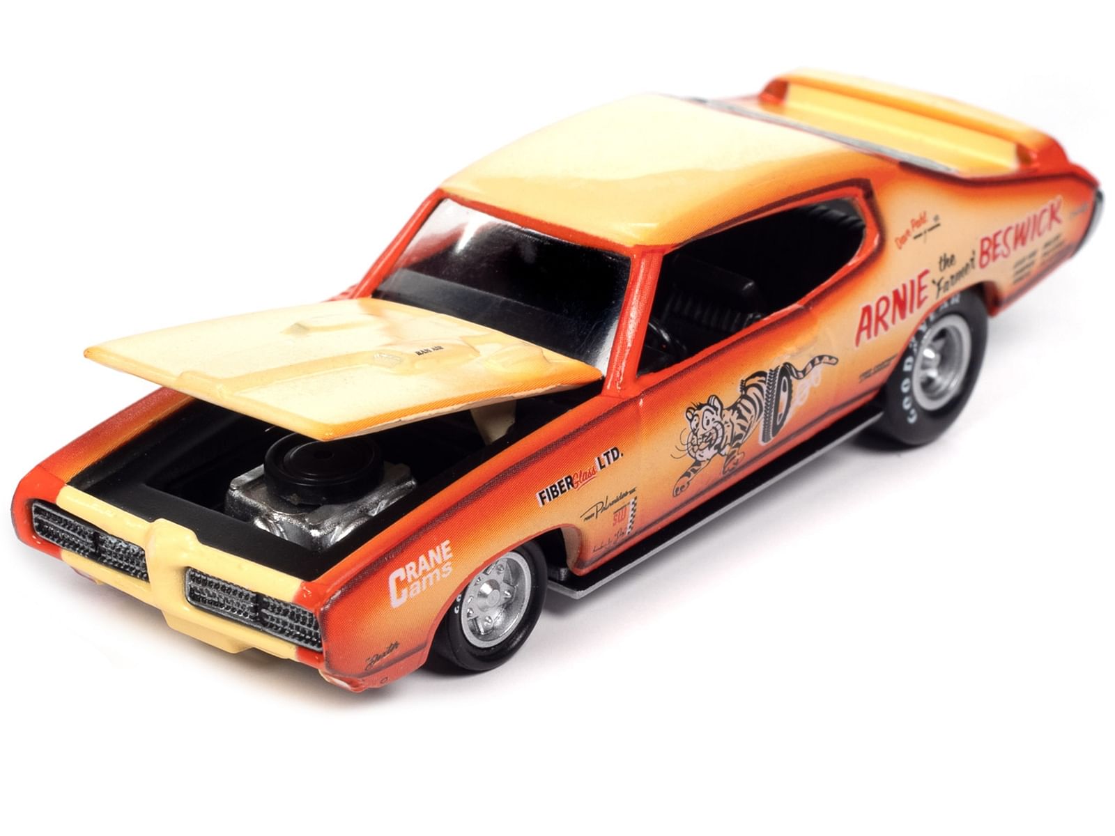 1969 Pontiac GTO Orange and Cream Fade with Graphics “Arnie ‘The Farmer’ Beswick” “Racing Champions Mint 2023” Release 1 Limited Edition to 2500 pieces Worldwide 1/64 Diecast Model Car by Racing Champions