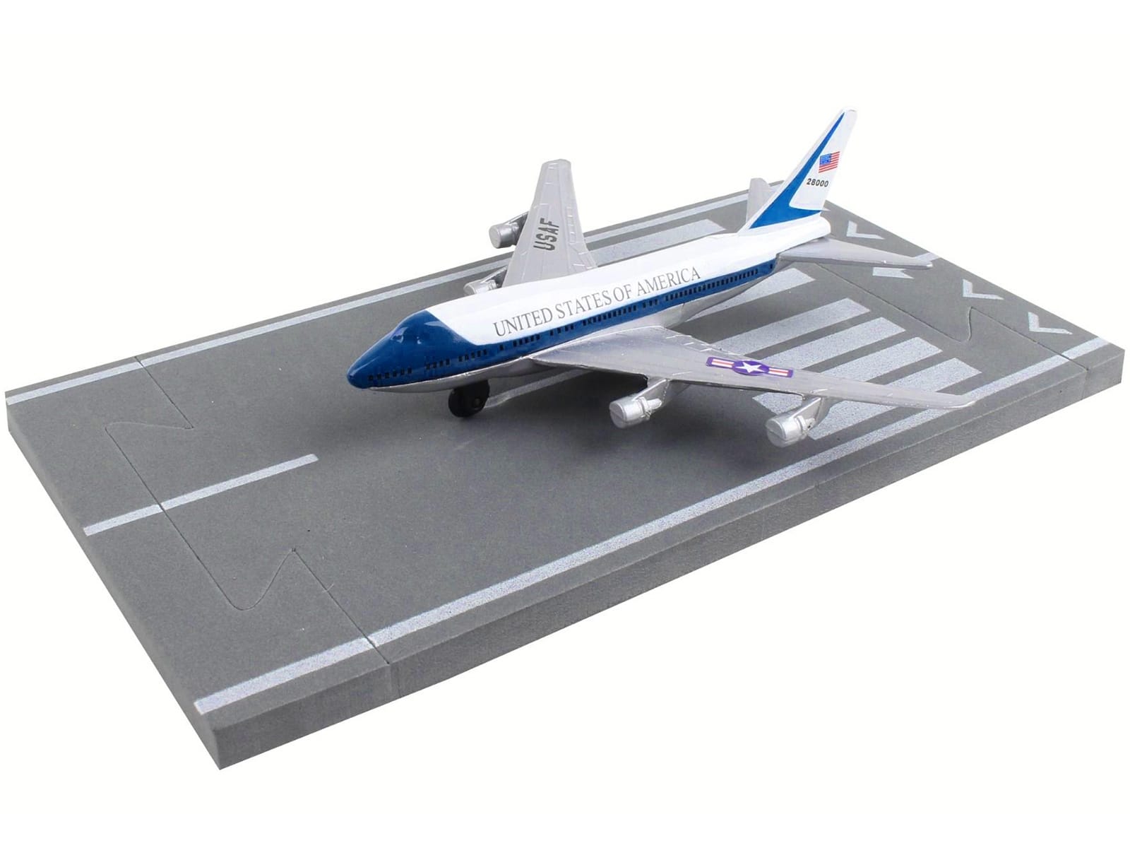Boeing VC-25 Aircraft White and Blue "United States Air Force One" with Runway Section Diecast Model Airplane by Runway24 - Image 2