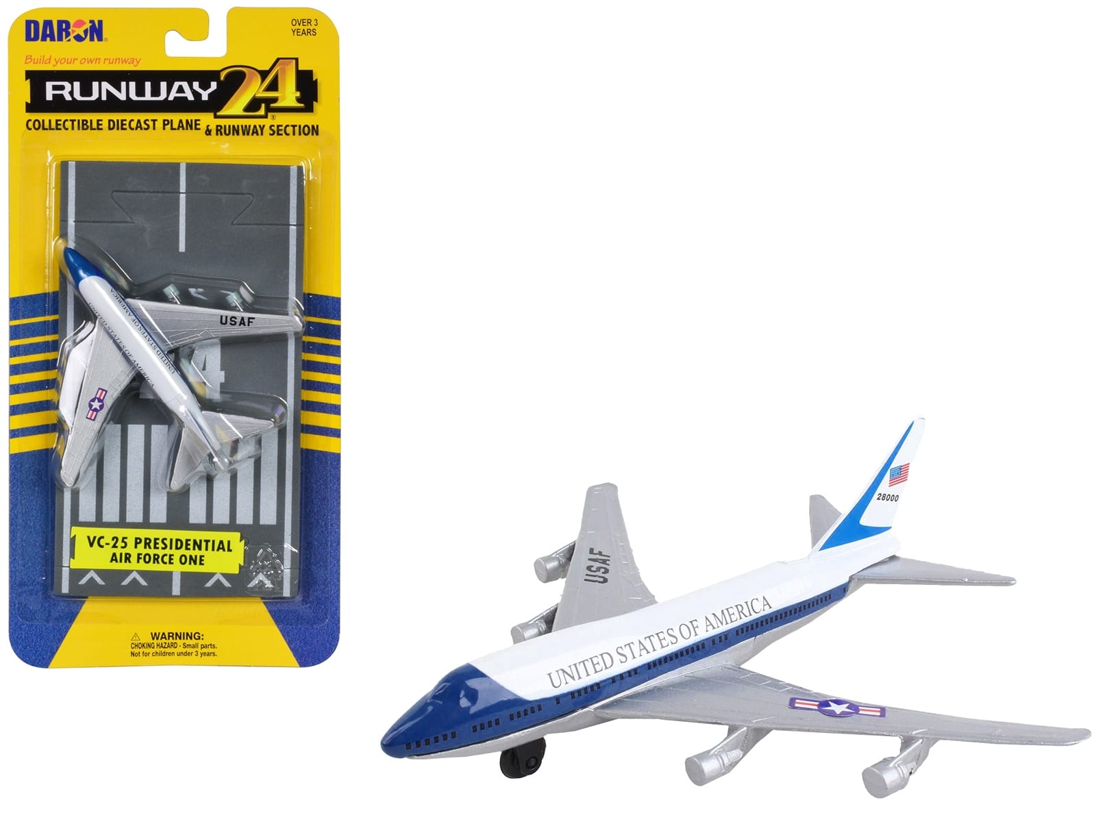 Boeing VC-25 Aircraft White and Blue "United States Air Force One" with Runway Section Diecast Model Airplane by Runway24 - Image 3