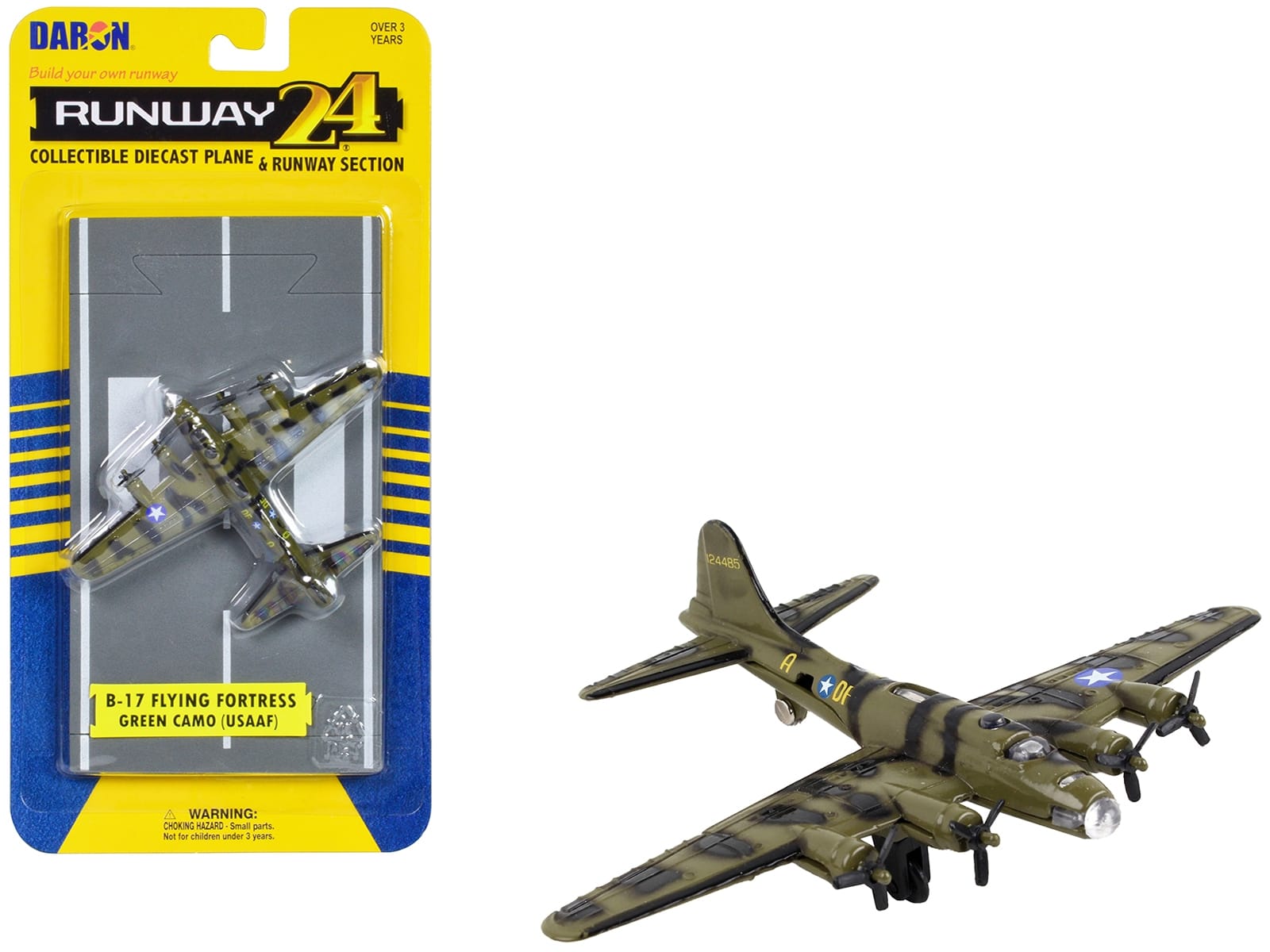 Boeing B-17 Flying Fortress Bomber Aircraft Olive Green Camouflage "United States Army Air Force" with Runway Section Diecast Model Airplane by Runway24 - Image 2