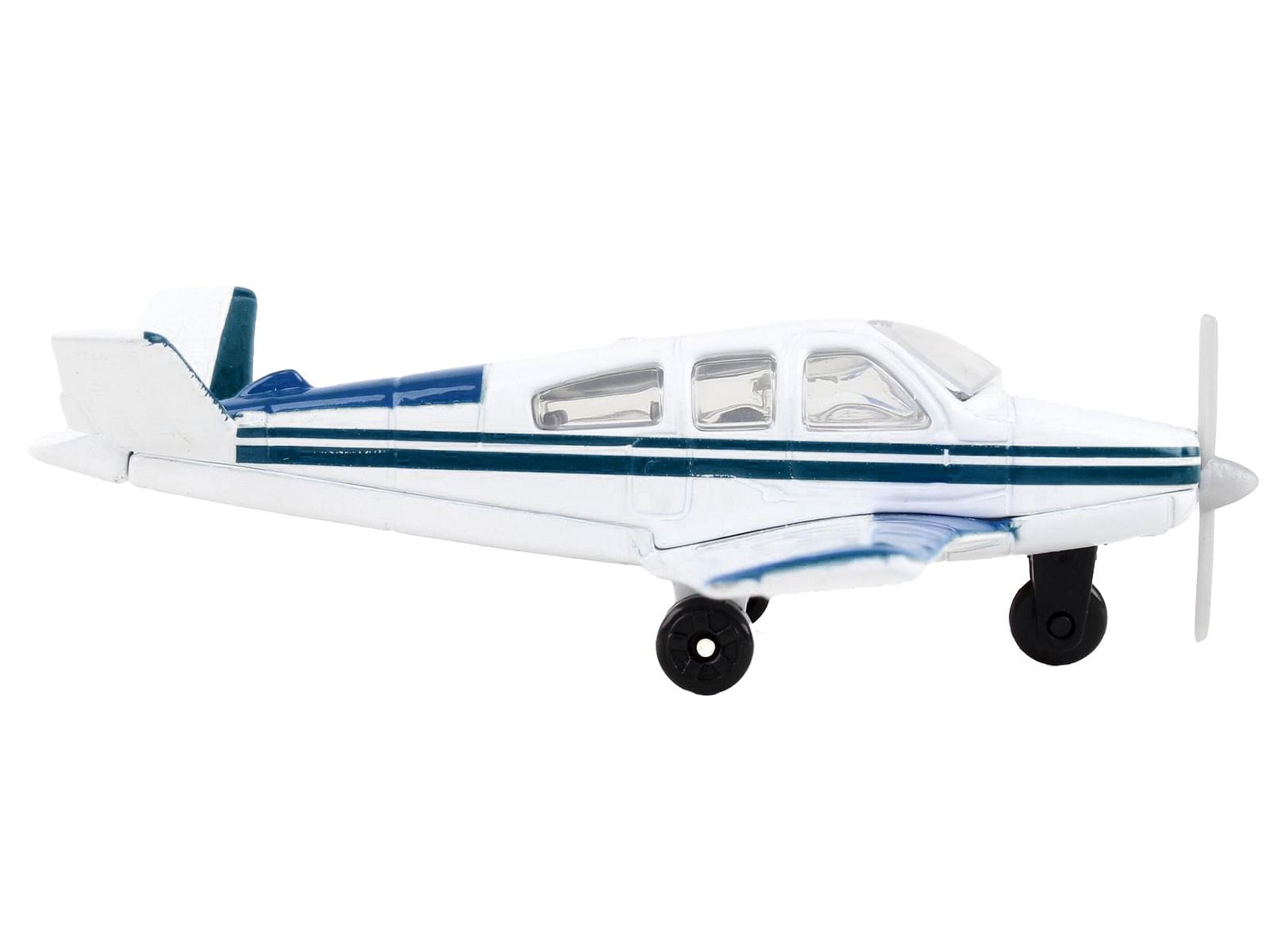 Beechcraft Bonanza Aircraft White with Blue Stripes “N42997” with Runway Section Diecast Model Airplane by Runway24