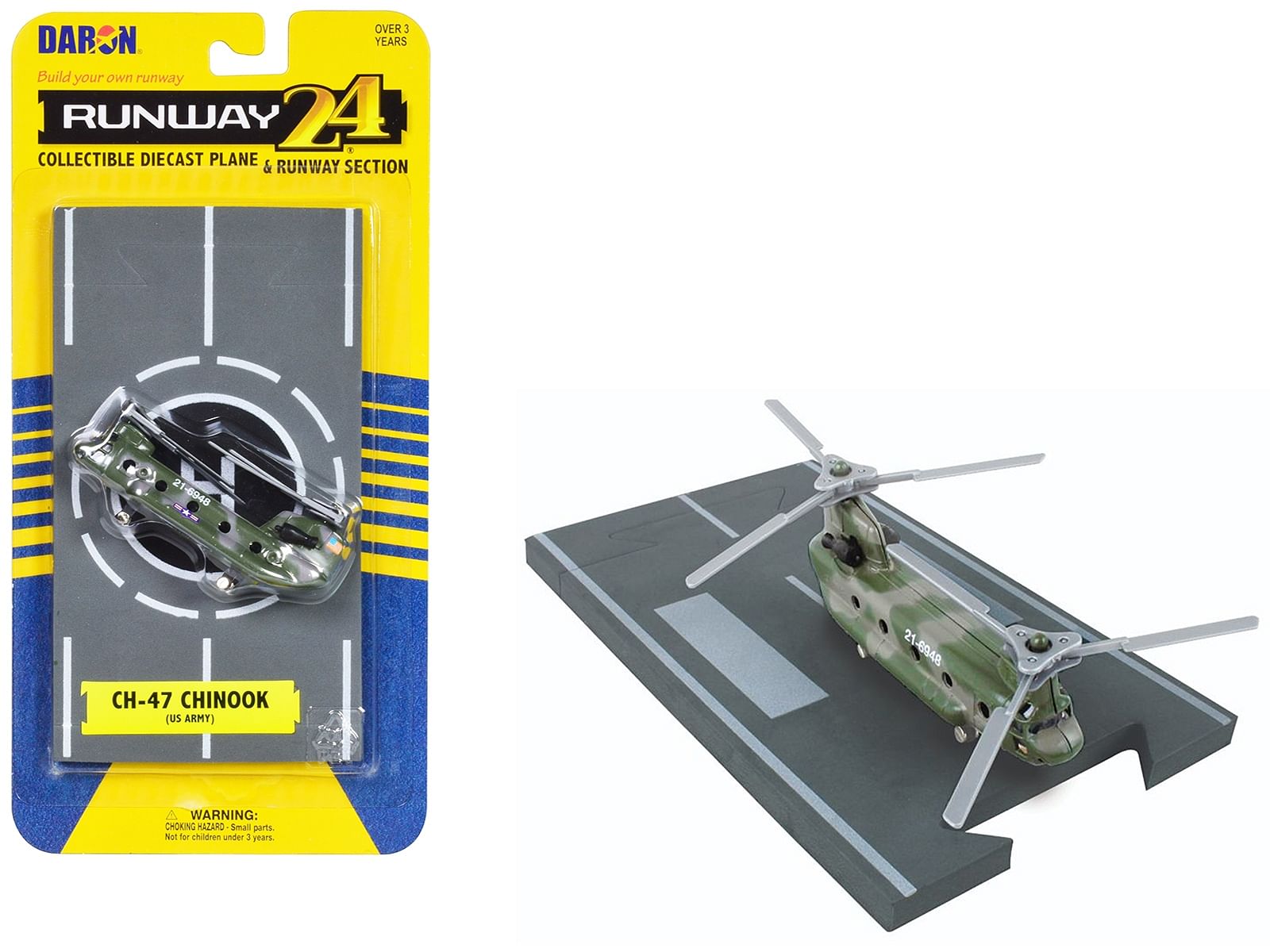 Boeing CH-47 Chinook Helicopter Olive Camouflage “United States Army” with Runway Section Diecast Model by Runway24