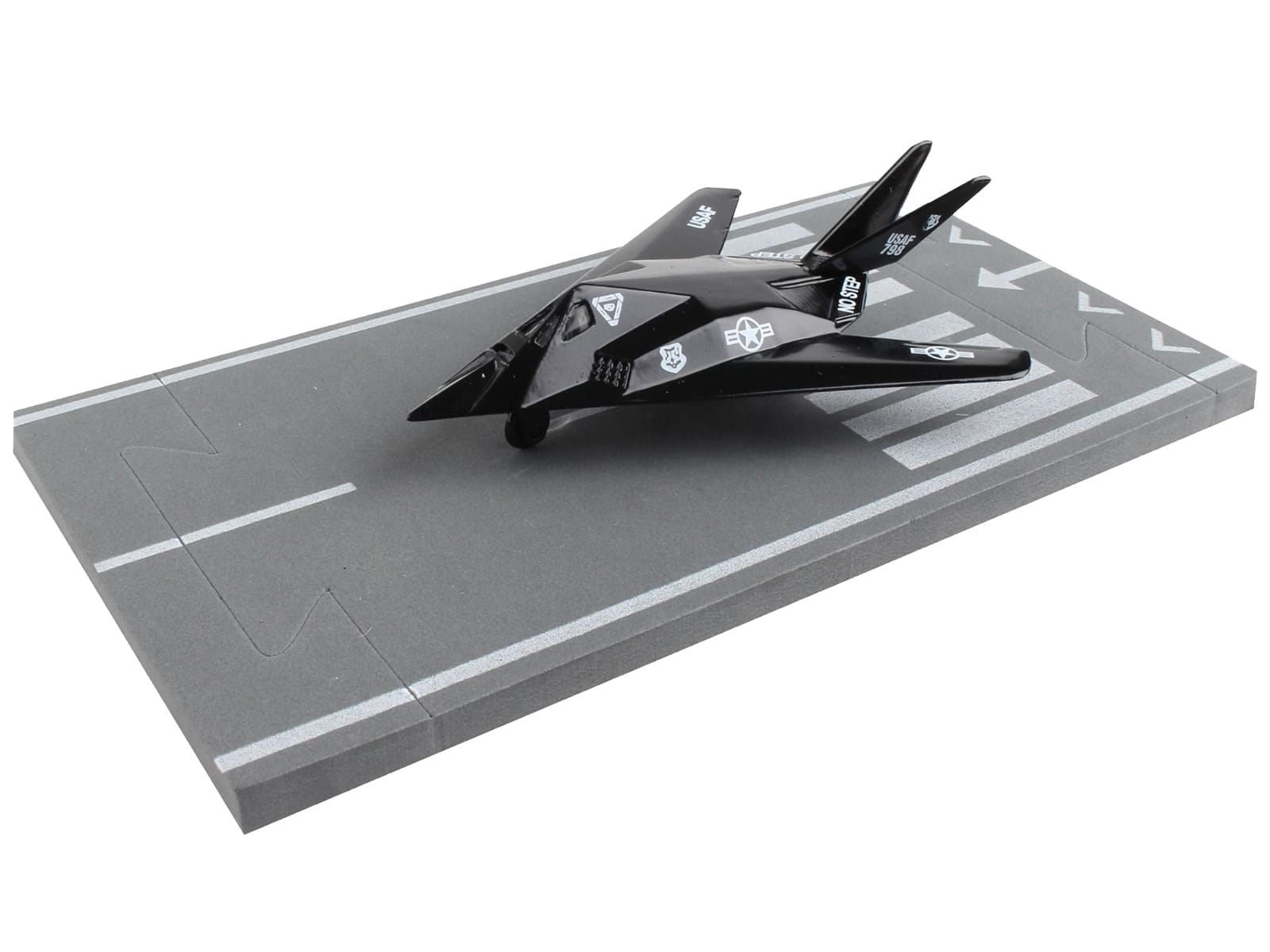 Lockheed F-117 Nighthawk Stealth Aircraft Black "United States Air Force" with Runway Section Diecast Model Airplane by Runway24 - Image 3