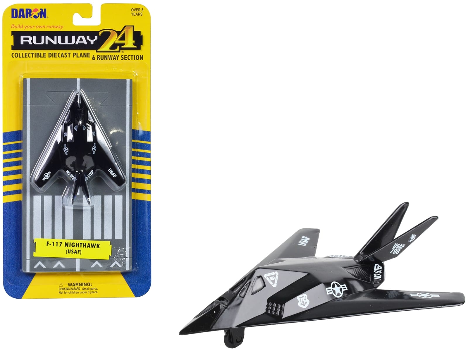 Lockheed F-117 Nighthawk Stealth Aircraft Black "United States Air Force" with Runway Section Diecast Model Airplane by Runway24 - Image 4