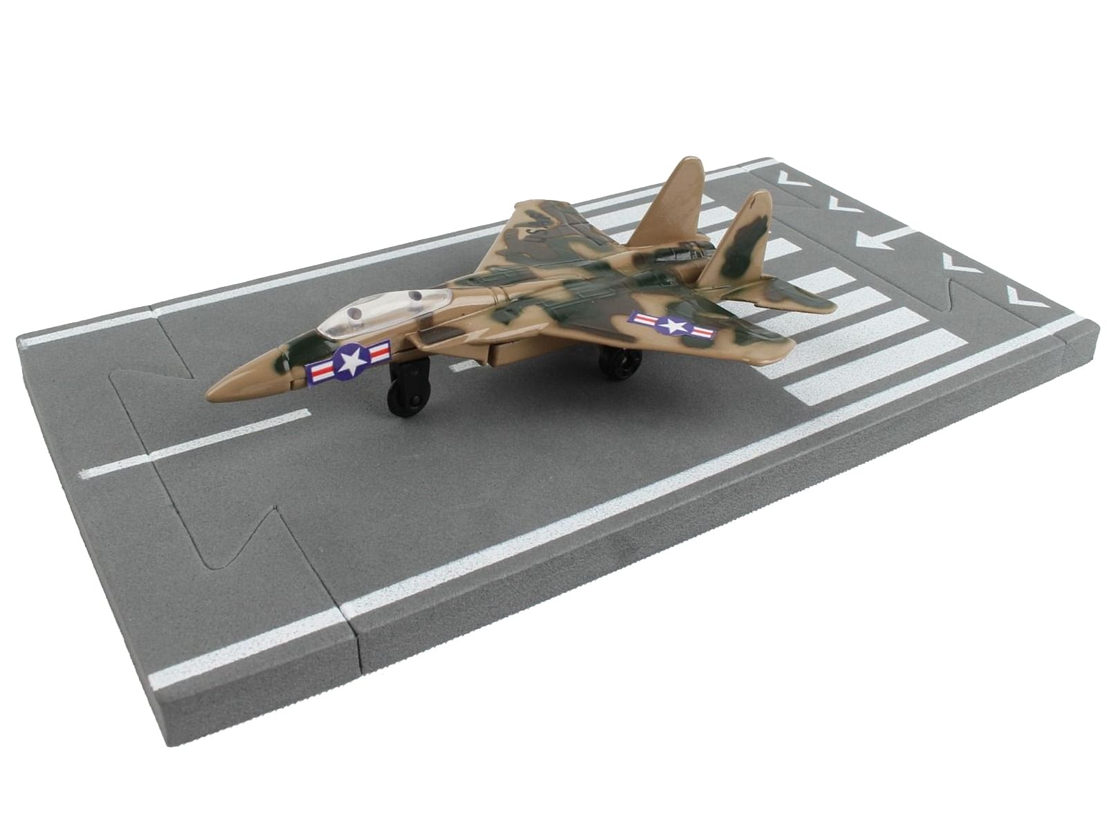 McDonnell Douglas F-15 Eagle Fighter Aircraft Desert Camouflage “United States Air Force” with Runway Section Diecast Model Airplane by Runway24