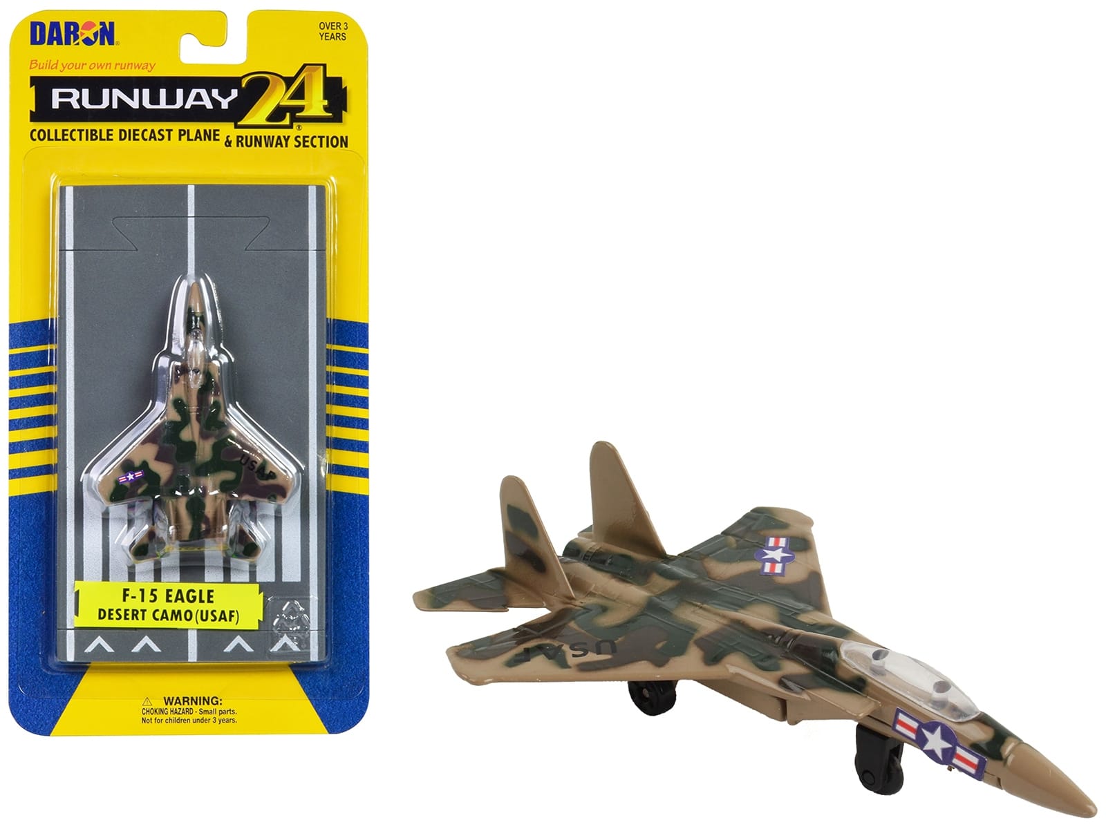 McDonnell Douglas F-15 Eagle Fighter Aircraft Desert Camouflage "United States Air Force" with Runway Section Diecast Model Airplane by Runway24 - Image 2