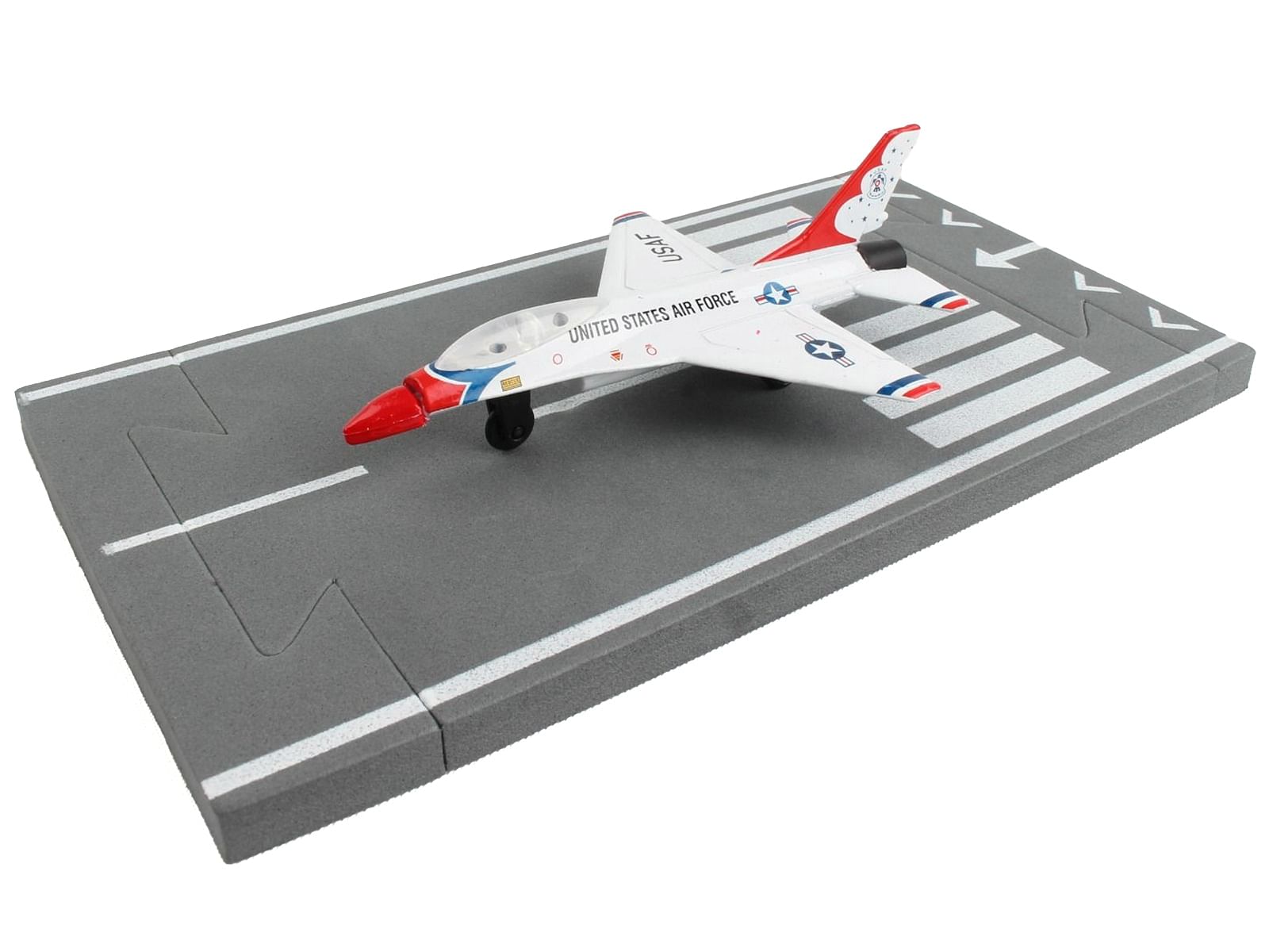 General Dynamics F-16 Fighting Falcon Fighter Aircraft White “United States Air Force Thunderbirds” with Runway Section Diecast Model Airplane by Runway24