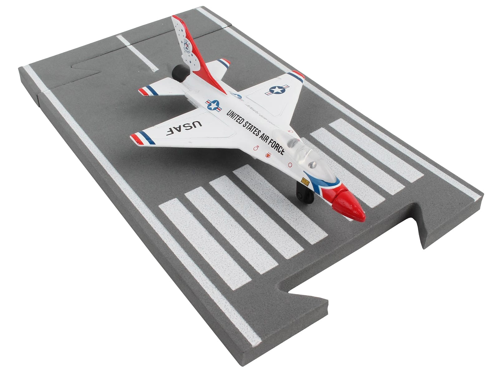 General Dynamics F-16 Fighting Falcon Fighter Aircraft White "United States Air Force Thunderbirds" with Runway Section Diecast Model Airplane by Runway24 - Image 2