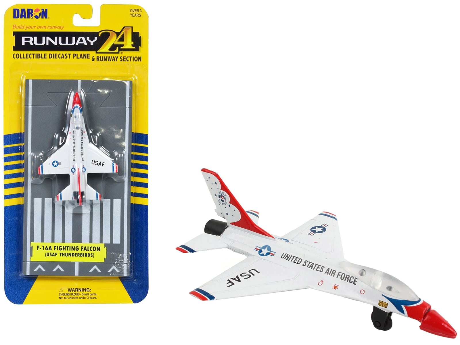 General Dynamics F-16 Fighting Falcon Fighter Aircraft White "United States Air Force Thunderbirds" with Runway Section Diecast Model Airplane by Runway24 - Image 3