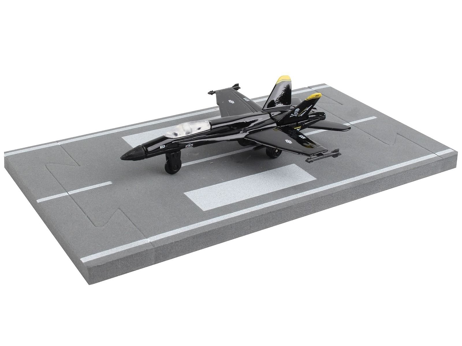 McDonnell Douglas F/A-18 Hornet Fighter Aircraft Black “United States Navy” with Runway Section Diecast Model Airplane by Runway24