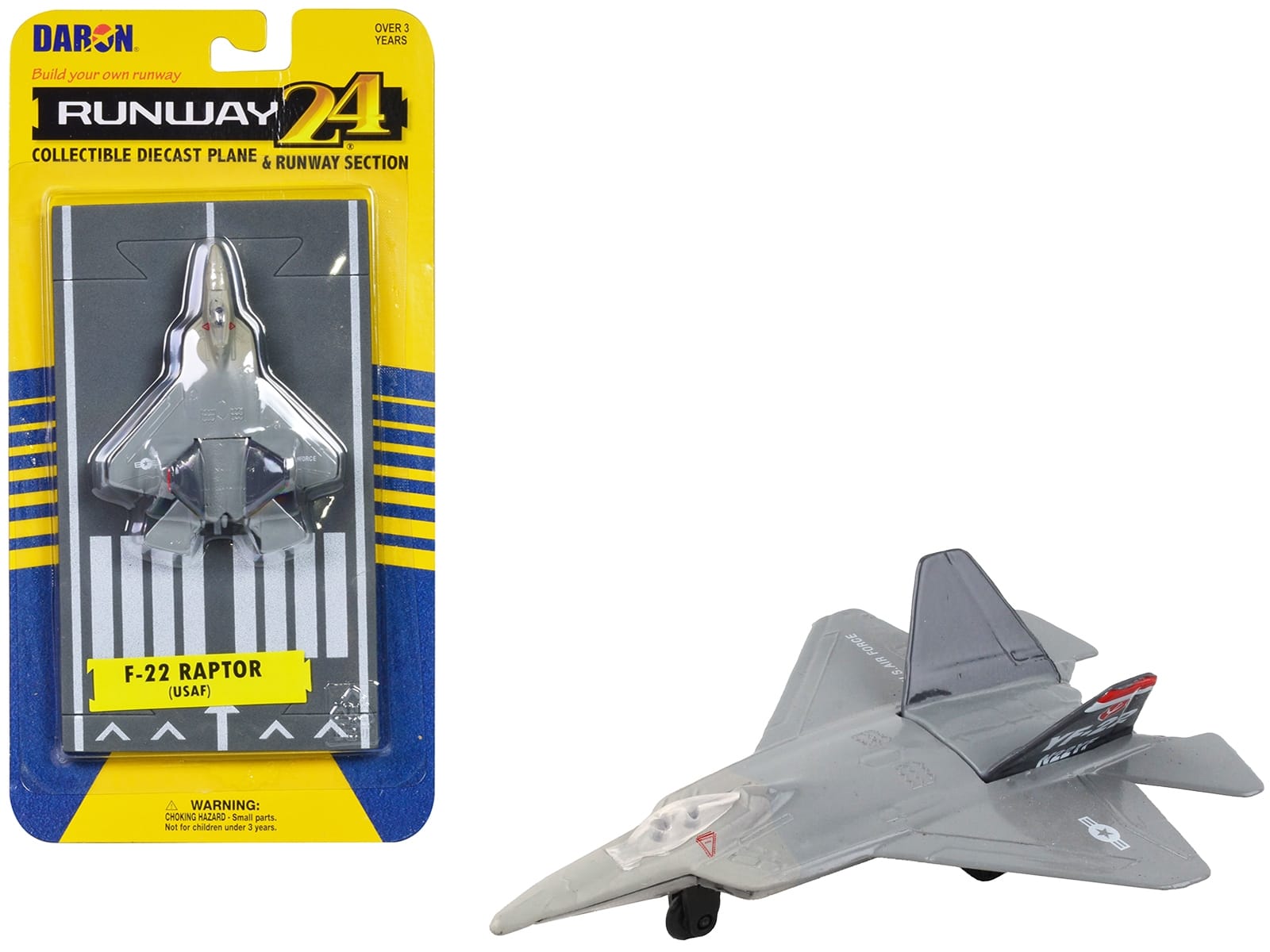 Lockheed Martin F-22 Raptor Stealth Aircraft Gray "United States Air Force YF-22" with Runway Section Diecast Model Airplane by Runway24 - Image 3