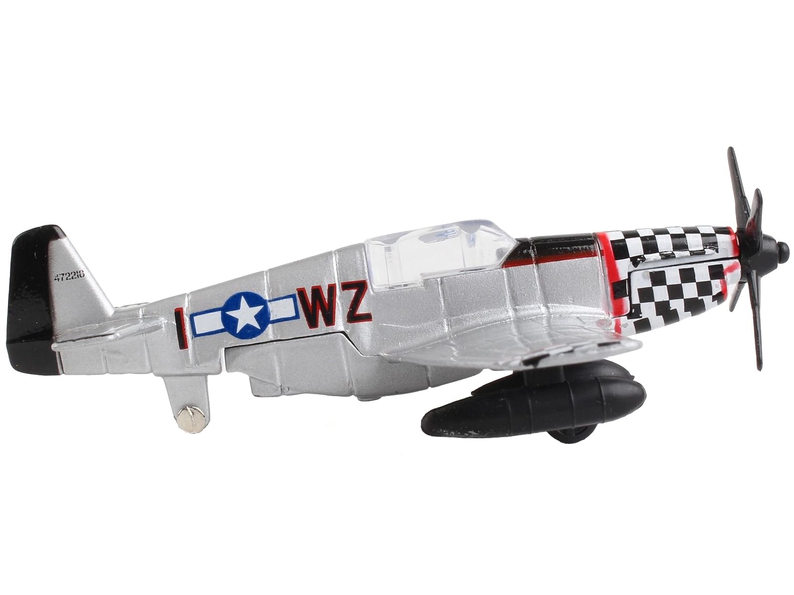 North American P-51 Mustang Fighter Aircraft Silver Metallic “United States Army Air Force” with Runway Section Diecast Model Airplane by Runway24