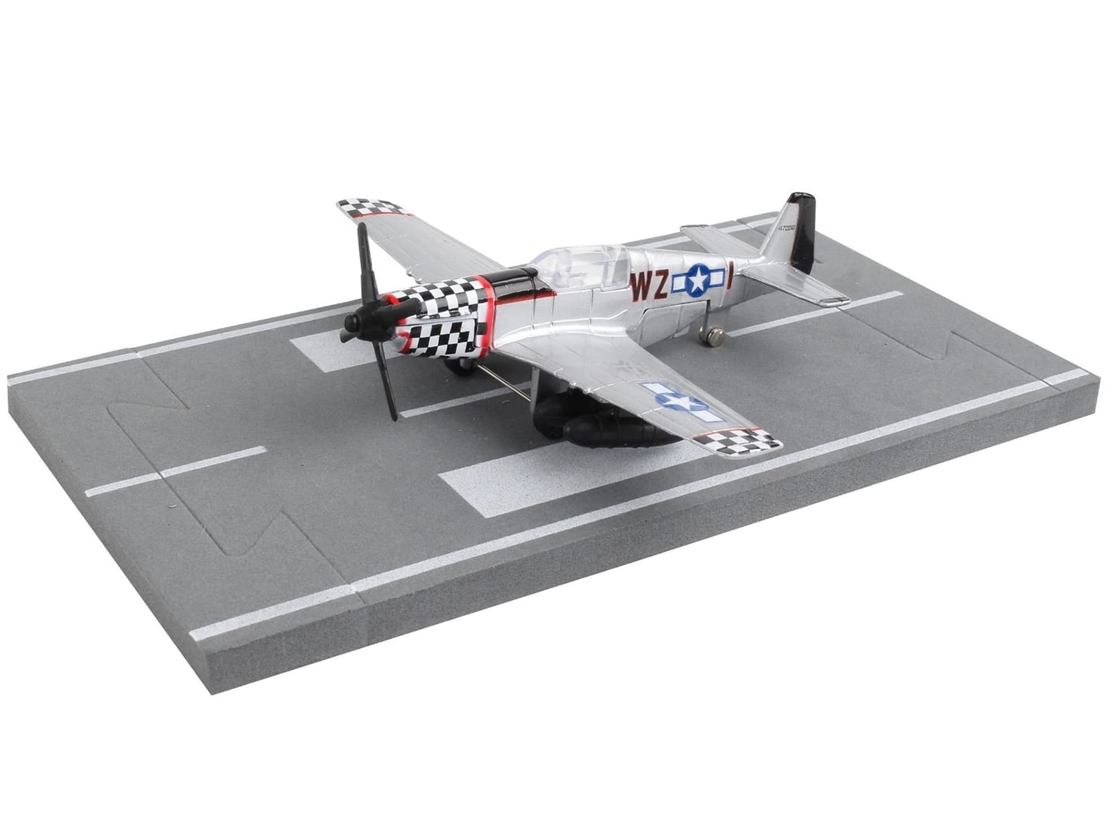 North American P-51 Mustang Fighter Aircraft Silver Metallic "United States Army Air Force" with Runway Section Diecast Model Airplane by Runway24 - Image 2