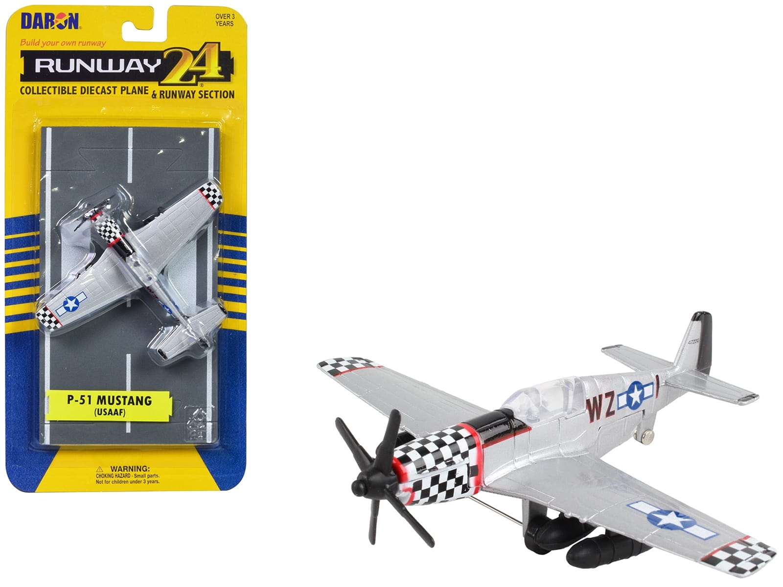 North American P-51 Mustang Fighter Aircraft Silver Metallic "United States Army Air Force" with Runway Section Diecast Model Airplane by Runway24 - Image 3