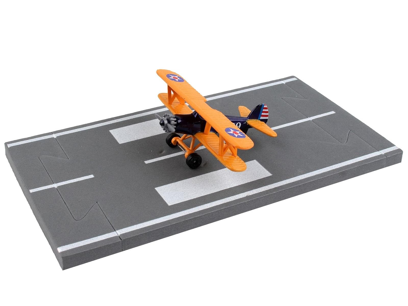 Boeing-Stearman Model 75 PT-17 Kaydet Aircraft Blue and Orange “High Flyer-United States Air Force” with Runway Section Diecast Model Airplane by Runway24