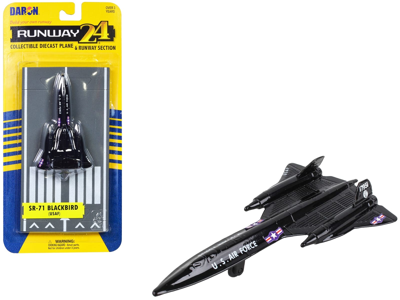 Lockheed SR-71 Blackbird Aircraft Black "United States Air Force" with Runway Section Diecast Model Airplane by Runway24 - Image 3