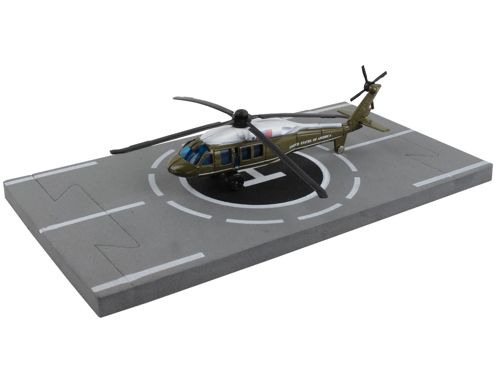 Sikorsky VH-60 White Hawk Helicopter Olive Drab with White Top "United States Presidential Helicopter - Marine One" with Runway Section Diecast Model by Runway24 - Image 2