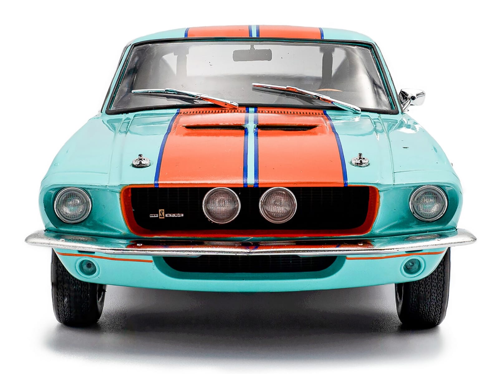 1967 Shelby GT500 #4 "Gulf Racing Tribute" Light Blue with Orange Stripes 1/18 Diecast Model Car by Solido - Image 5