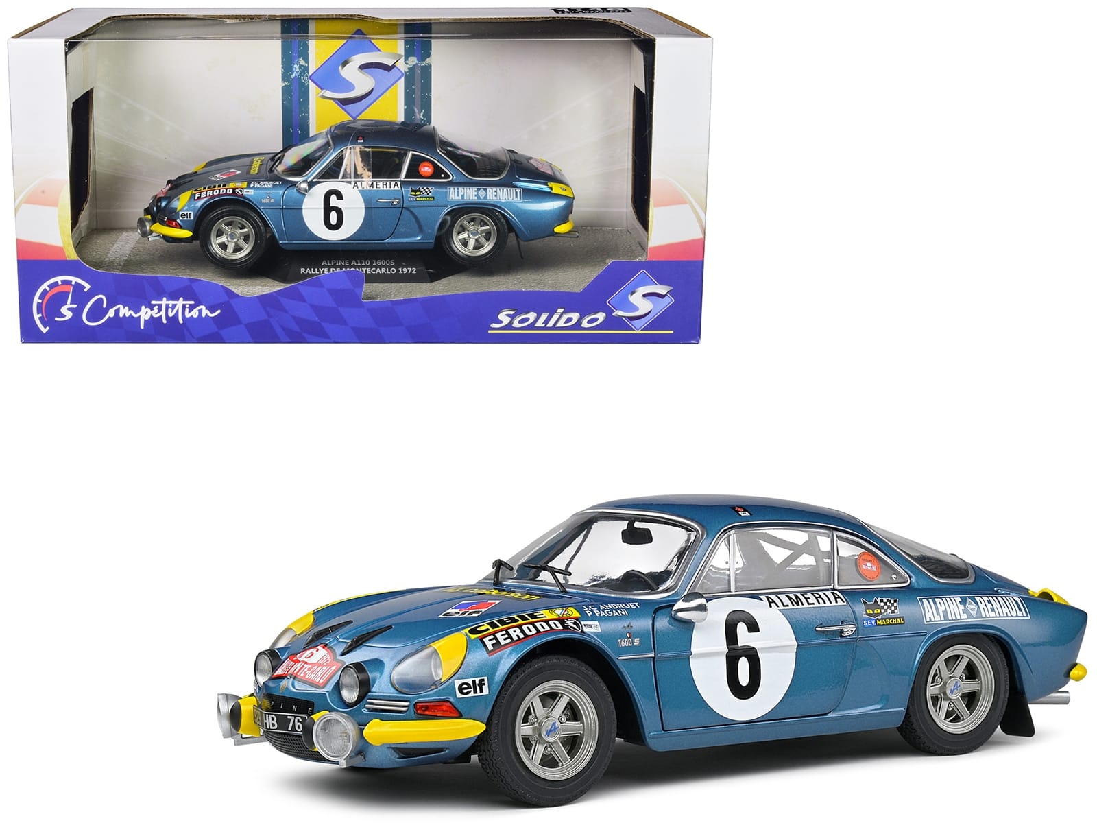 Alpine A110 1600S #6 Jean-Claude Andruet - Pierre Pagani "Rallye Montecarlo" (1972) "Competition" Series 1/18 Diecast Model Car by Solido - Image 5