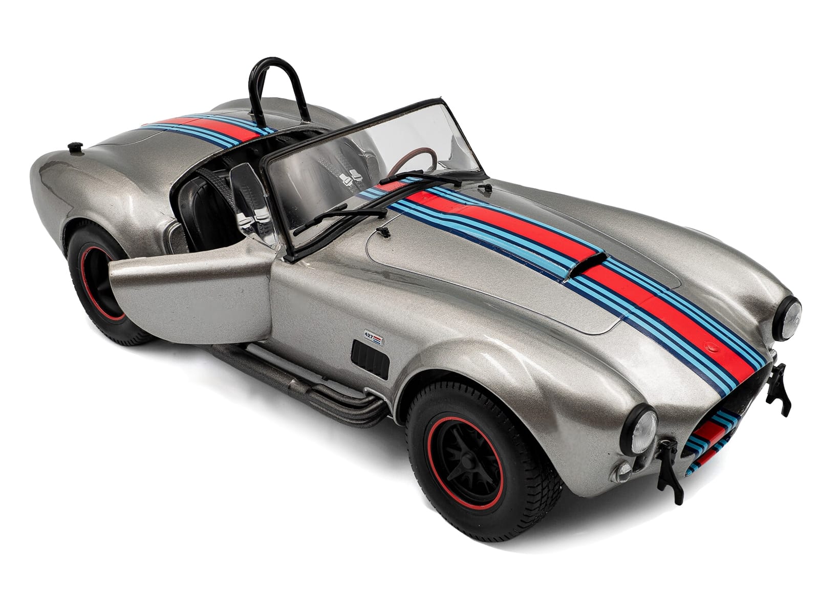 1965 Shelby Cobra 427 MKII "Solido Works M Racing Tribute" Gray Metallic with Stripes 1/18 Diecast Model Car by Solido - Image 2