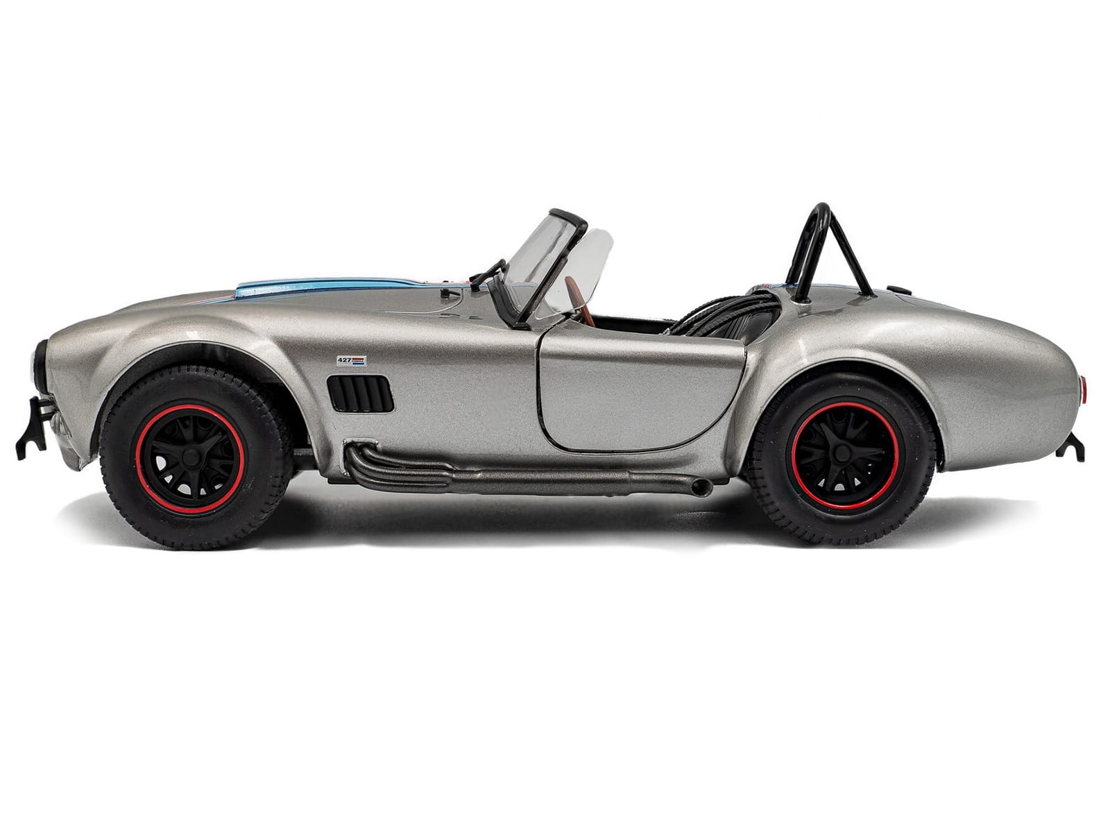 1965 Shelby Cobra 427 MKII "Solido Works M Racing Tribute" Gray Metallic with Stripes 1/18 Diecast Model Car by Solido - Image 3
