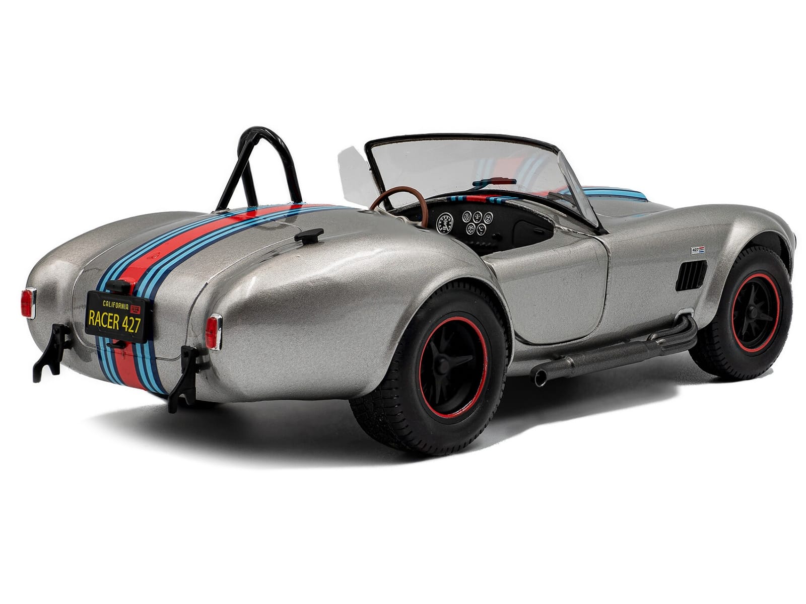 1965 Shelby Cobra 427 MKII "Solido Works M Racing Tribute" Gray Metallic with Stripes 1/18 Diecast Model Car by Solido - Image 4