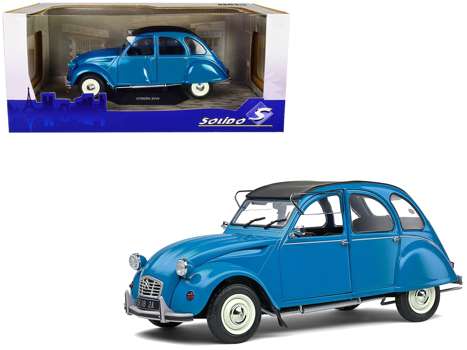 1982 Citroen 2CV6 Petrol Blue with Matt Black Top 1/18 Diecast Model Car by Solido