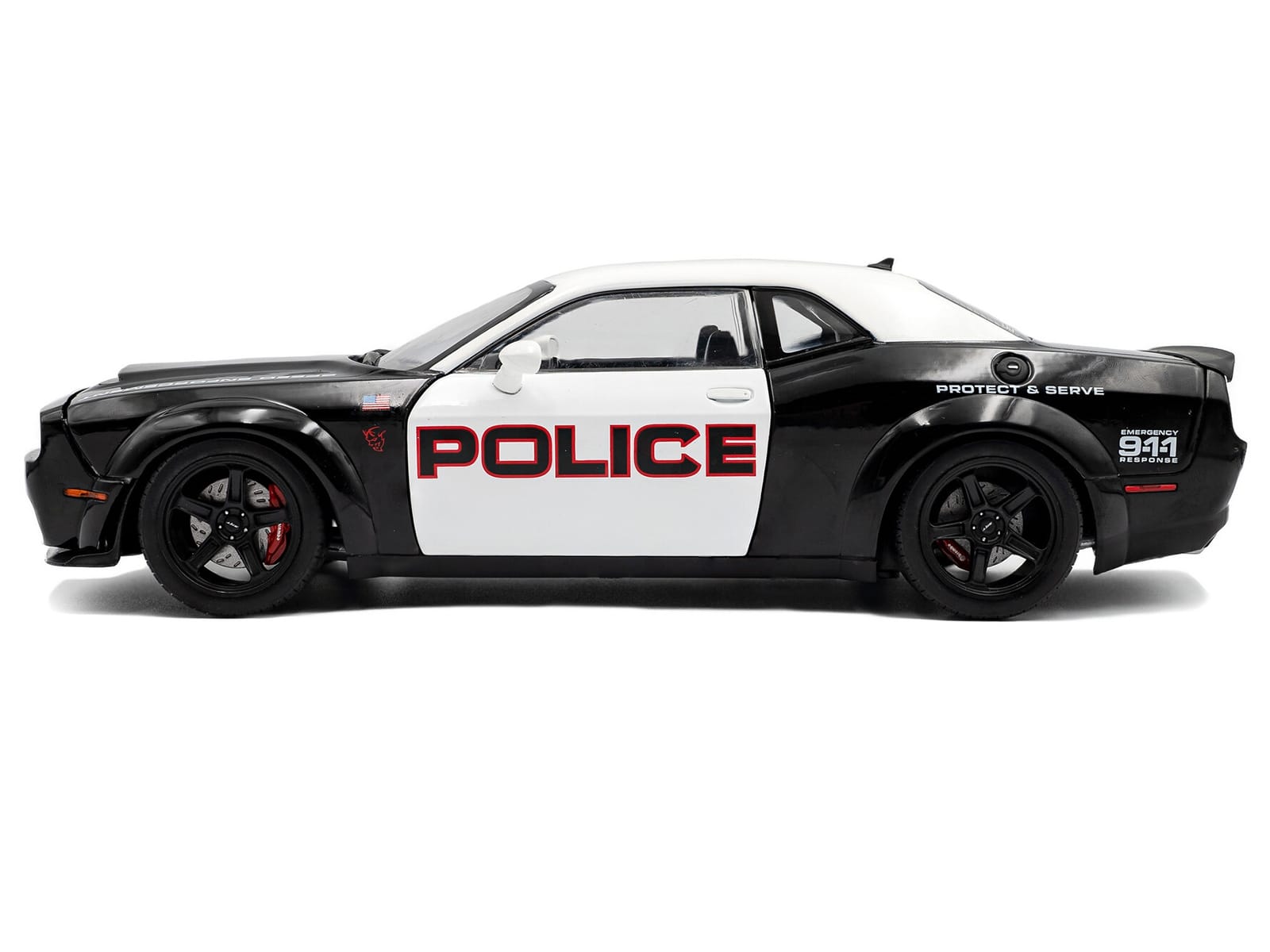 2023 Dodge Challenger Demon "Police" Black and White 1/18 Diecast Model Car by Solido - Image 3