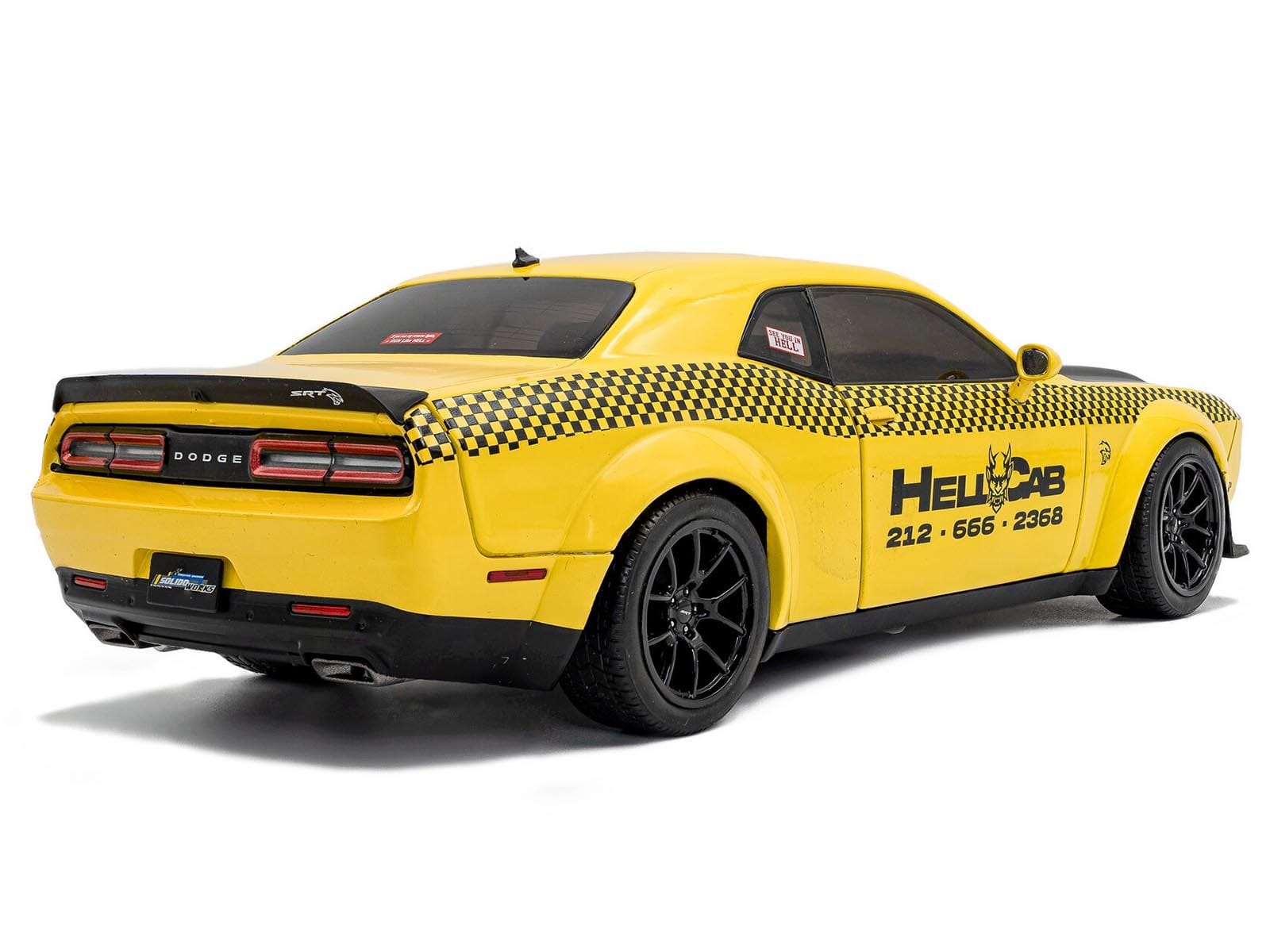 2023 Dodge Challenger SRT Hellcat Redeye Widebody Taxi "NYC Hellcab" Yellow with Black Hood and Graphics 1/18 Diecast Model Car by Solido - Image 4