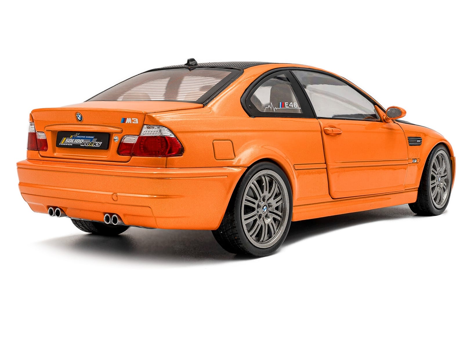 2000 BMW E46 M3 "Solido Works" Orange Metallic with Matt Black Hood and Carbon Top 1/18 Diecast Model Car by Solido - Image 4