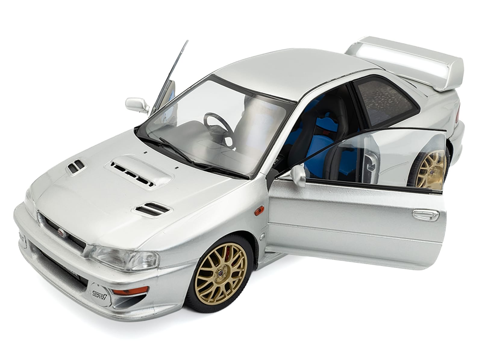1998 Subaru Impreza 22B RHD (Right Hand Drive) Silver Metallic with Gold Wheels 1/18 Diecast Model Car by Solido - Image 2