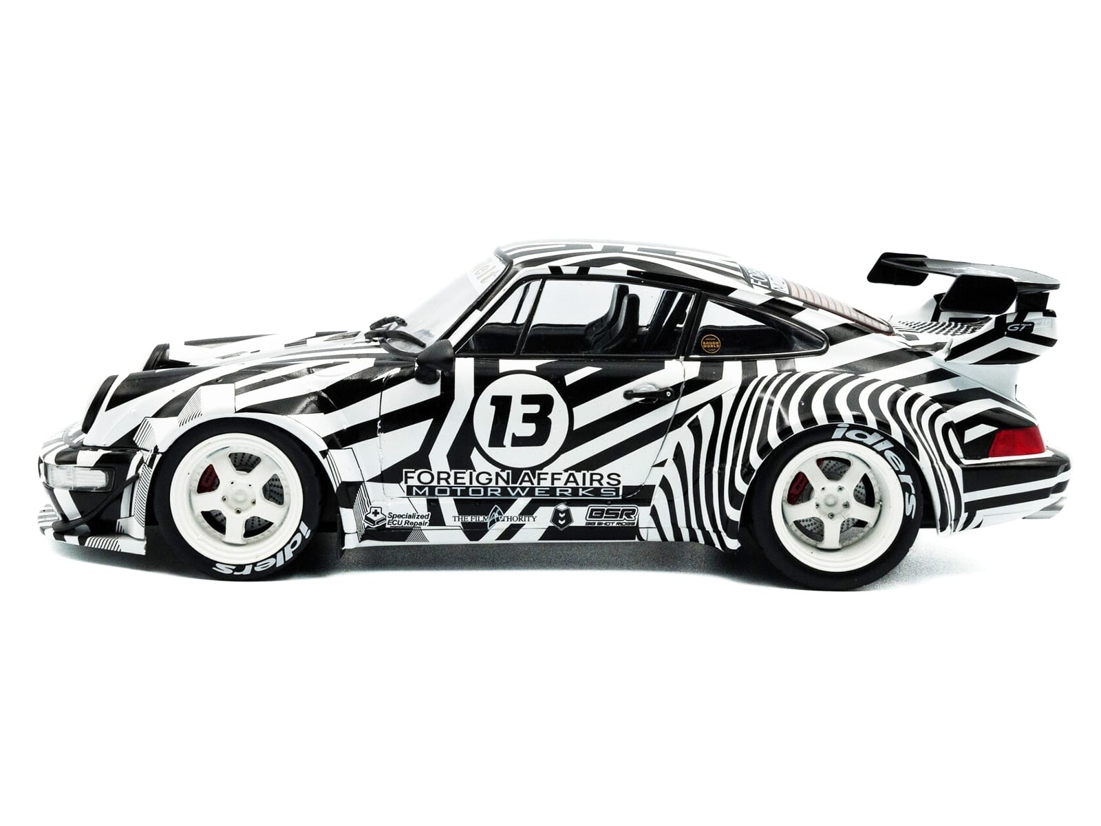 2022 RWB Bodykit #13 "The Zebra" Black and White Striped 1/18 Diecast Model Car by Solido - Image 3