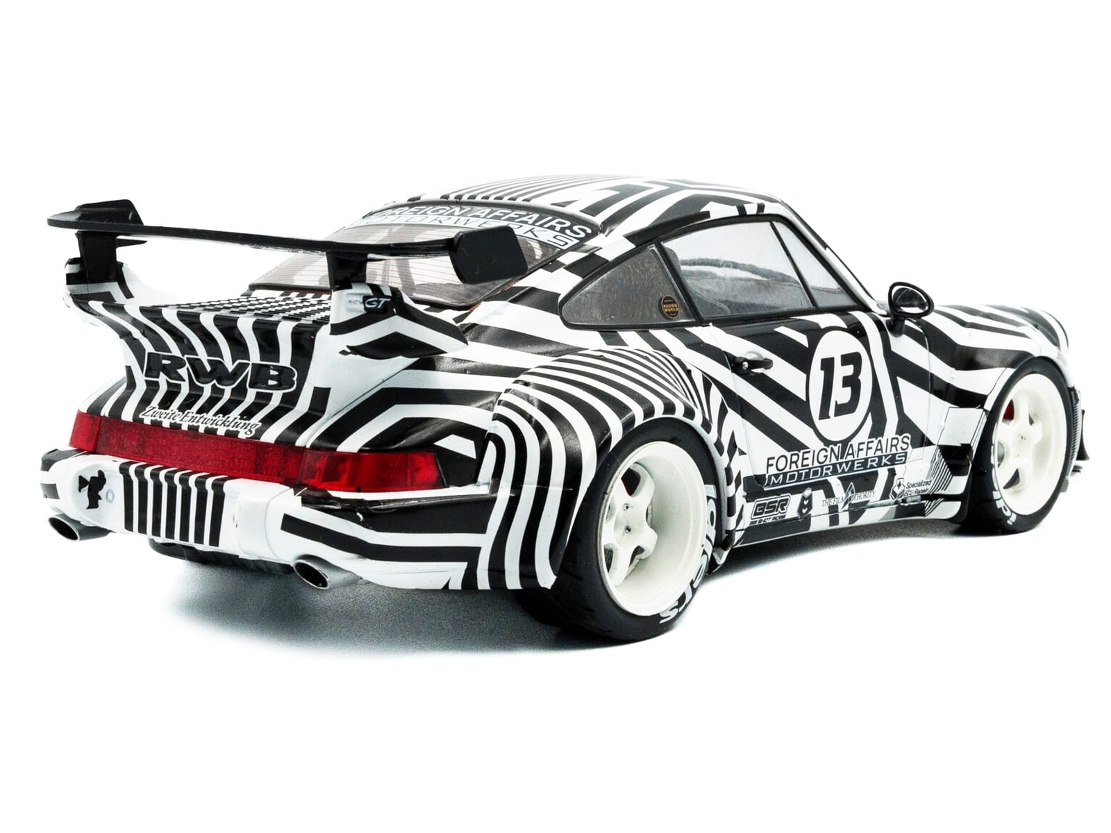 2022 RWB Bodykit #13 "The Zebra" Black and White Striped 1/18 Diecast Model Car by Solido - Image 4