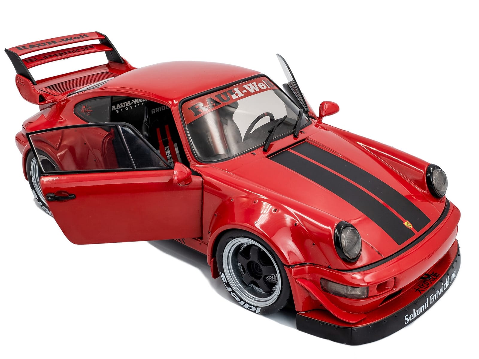 2024 RWB Bodykit "Taikano Kaishin" Red with Black Stripes 1/18 Diecast Model Car by Solido - Image 2