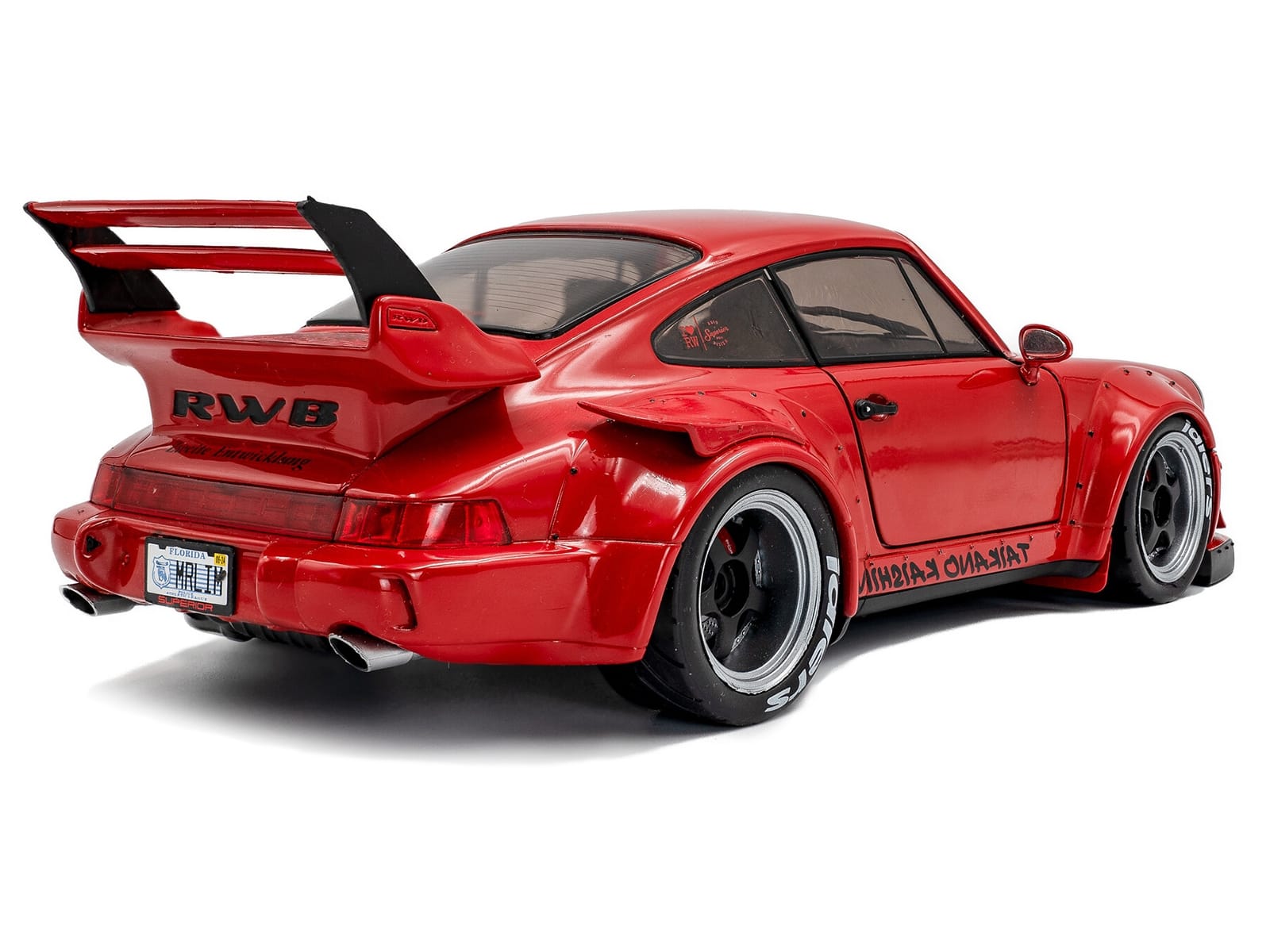 2024 RWB Bodykit "Taikano Kaishin" Red with Black Stripes 1/18 Diecast Model Car by Solido - Image 4