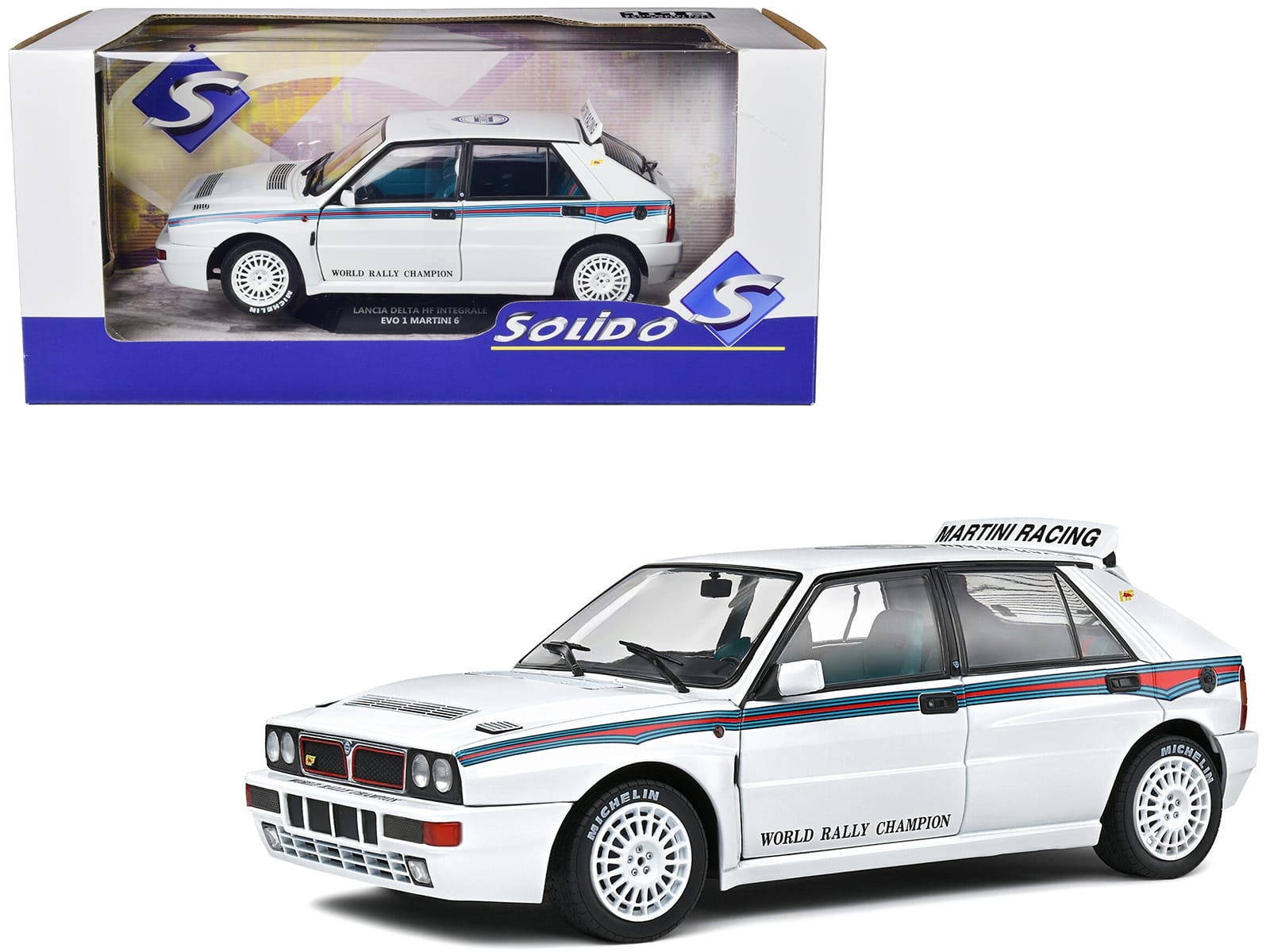 1992 Lancia Delta HF Integrale Evo 1 Martini 6 White with Blue and Red Stripes "World Rally Champion - Martini Racing" 1/18 Diecast Model Car by Solido - Image 3