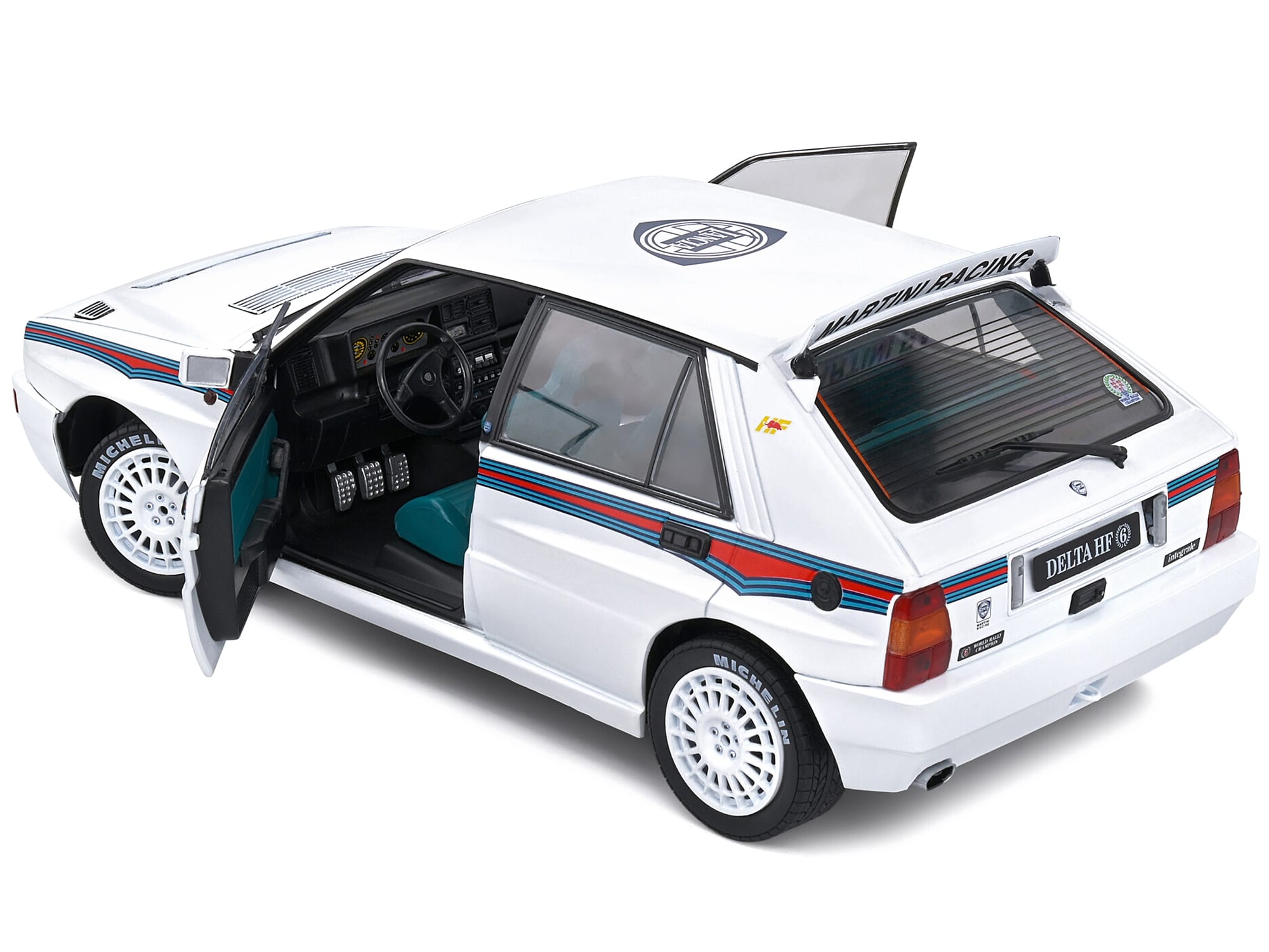 1992 Lancia Delta HF Integrale Evo 1 Martini 6 White with Blue and Red Stripes "World Rally Champion - Martini Racing" 1/18 Diecast Model Car by Solido - Image 4