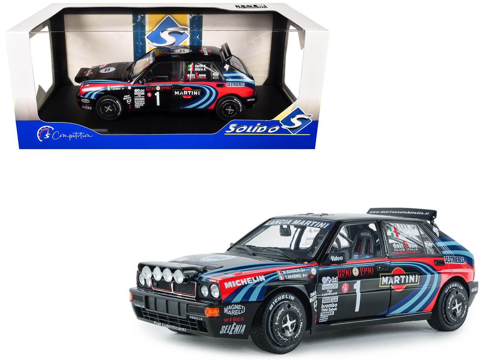 Lancia Delta HF Integrale #1 A. Sacco - A. Ollero "Miki Biasion Martini Racing Rallye Monte Carlo 1990 Tribute" FIA Historic Rally (2026) "Competition" Series 1/18 Diecast Model Car by Solido