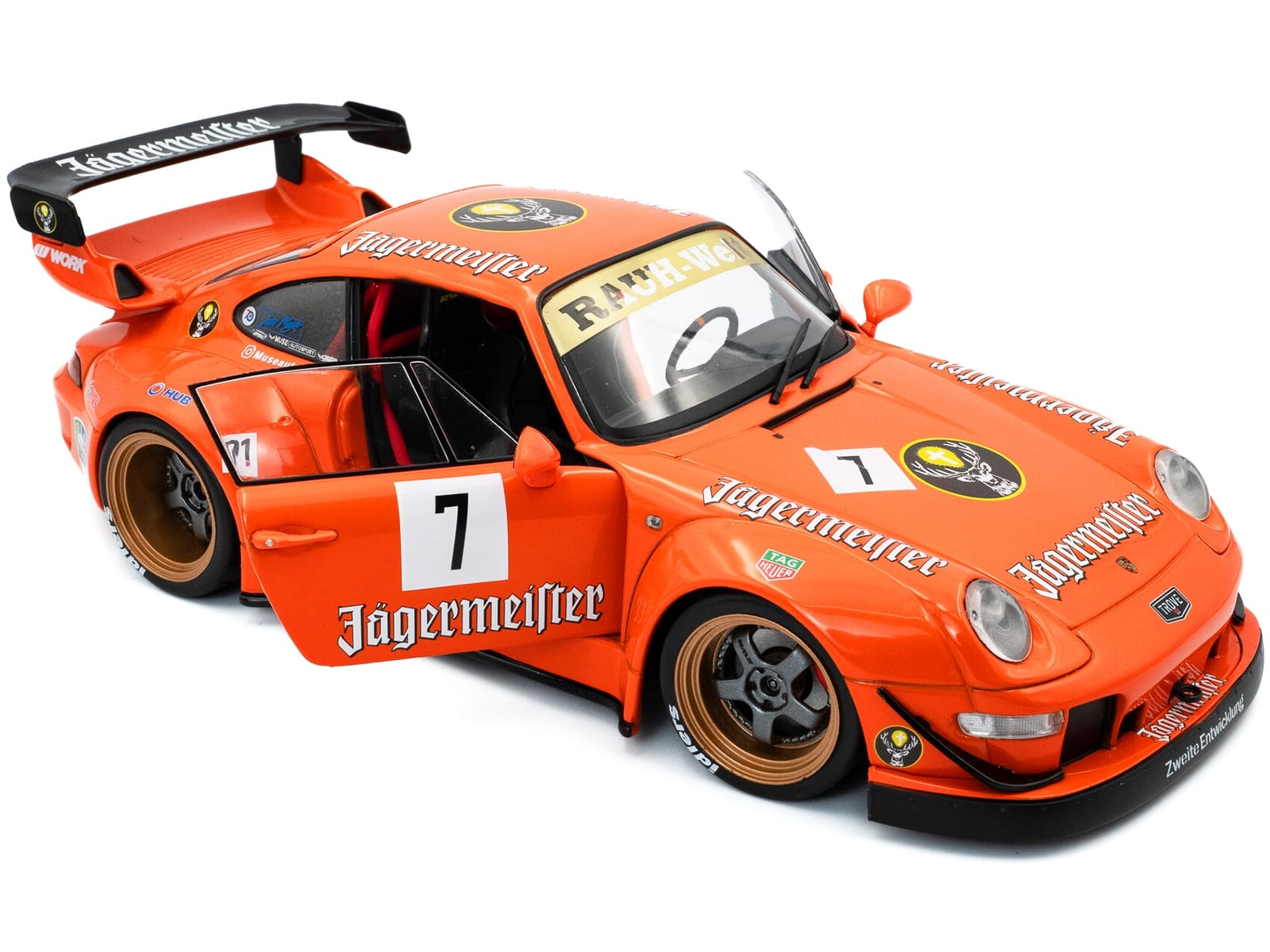 2020 RWB Bodykit #7 "Jagermeister" Orange with Graphics 1/18 Diecast Model Car by Solido - Image 2