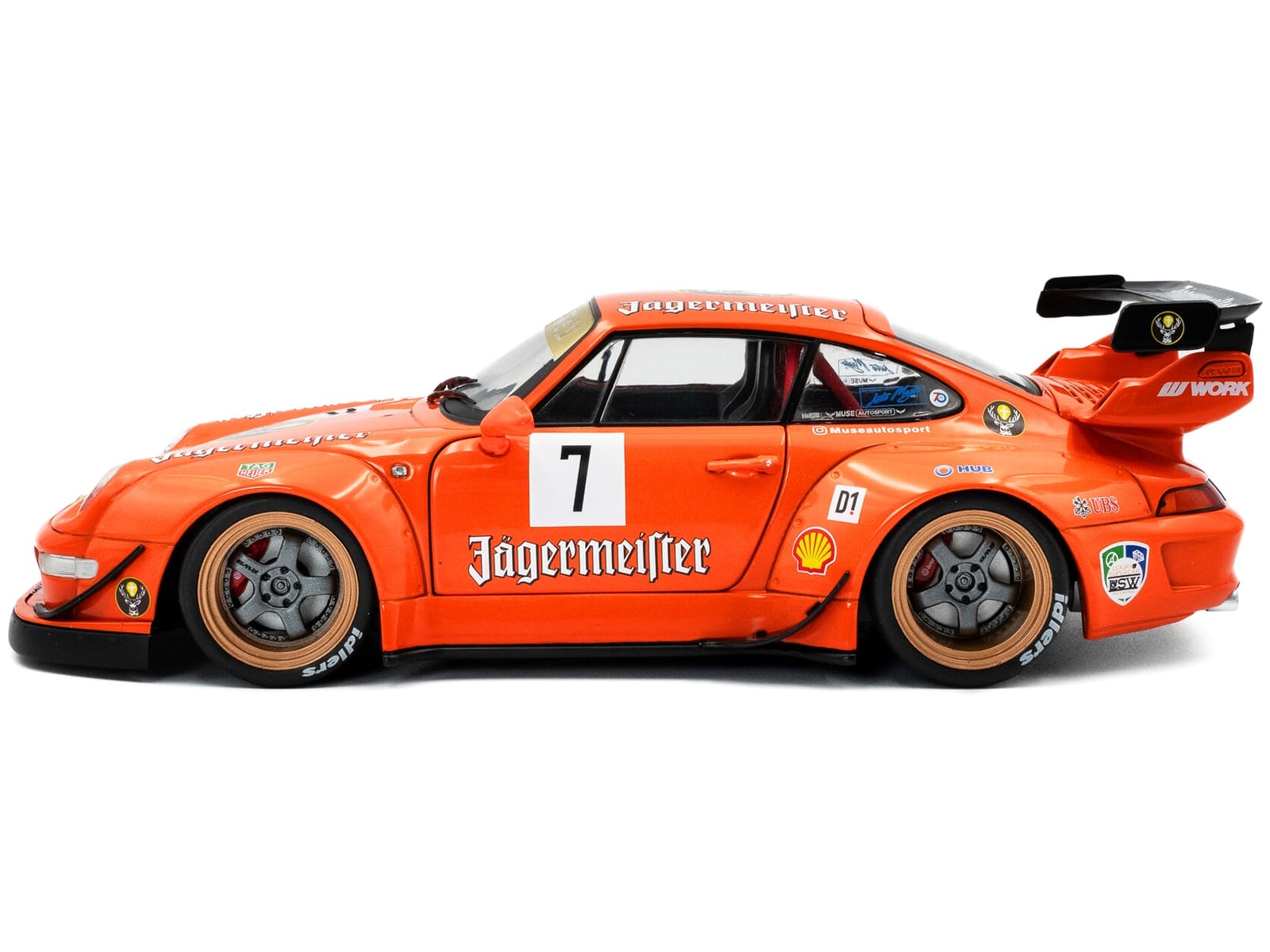 2020 RWB Bodykit #7 "Jagermeister" Orange with Graphics 1/18 Diecast Model Car by Solido - Image 3