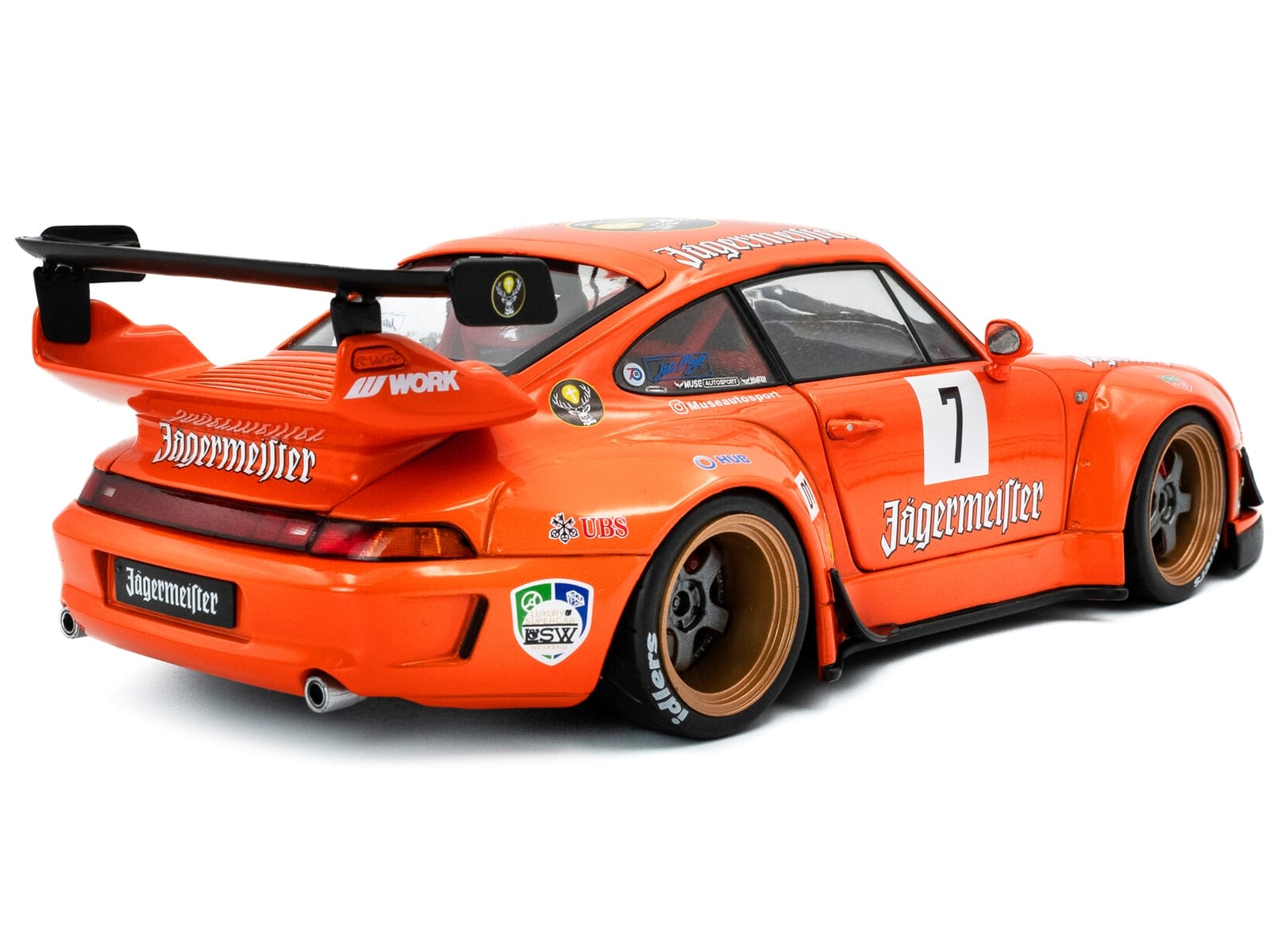 2020 RWB Bodykit #7 "Jagermeister" Orange with Graphics 1/18 Diecast Model Car by Solido - Image 5